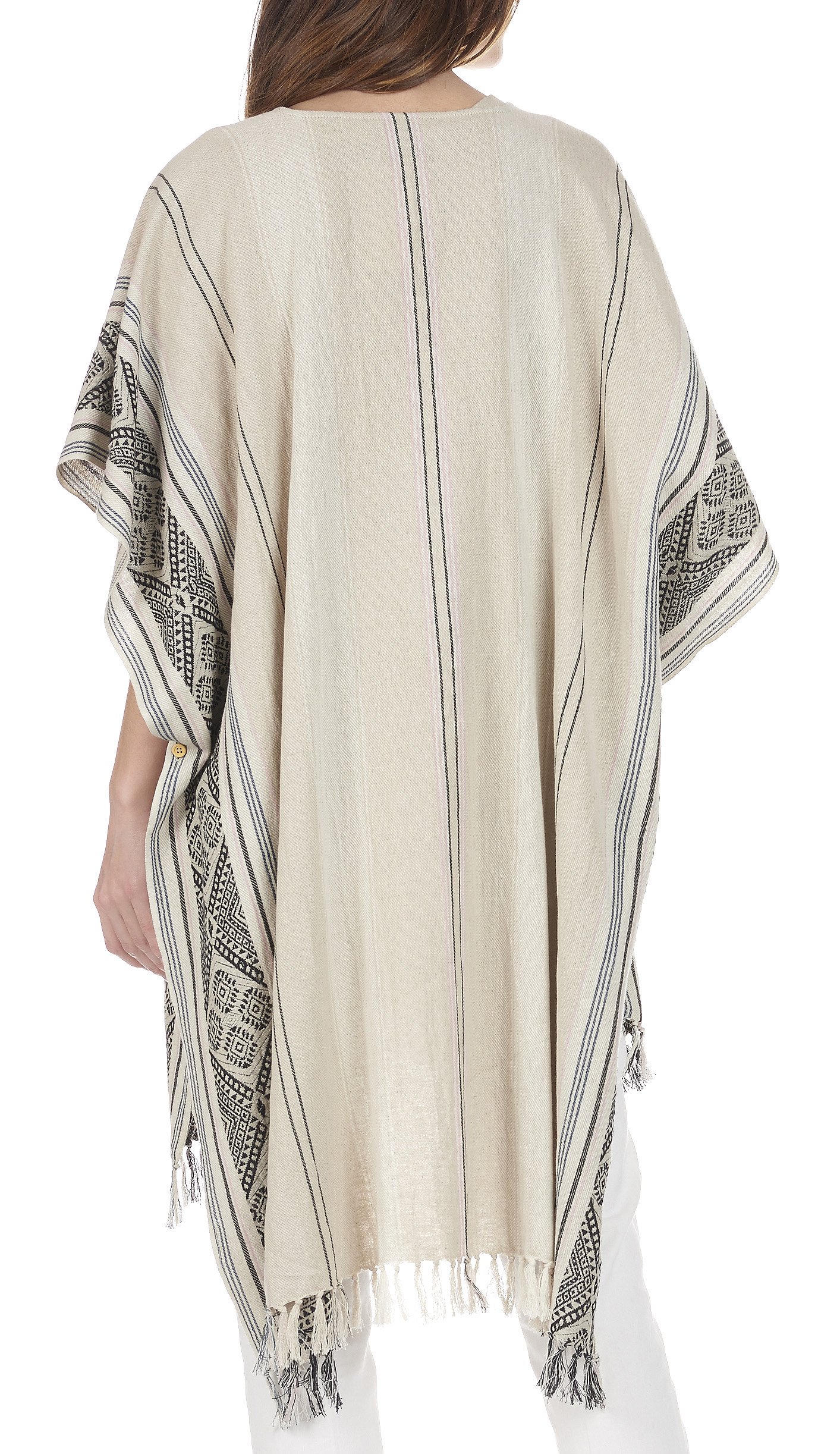 Poncho rayé en coton SWILDENS Beige