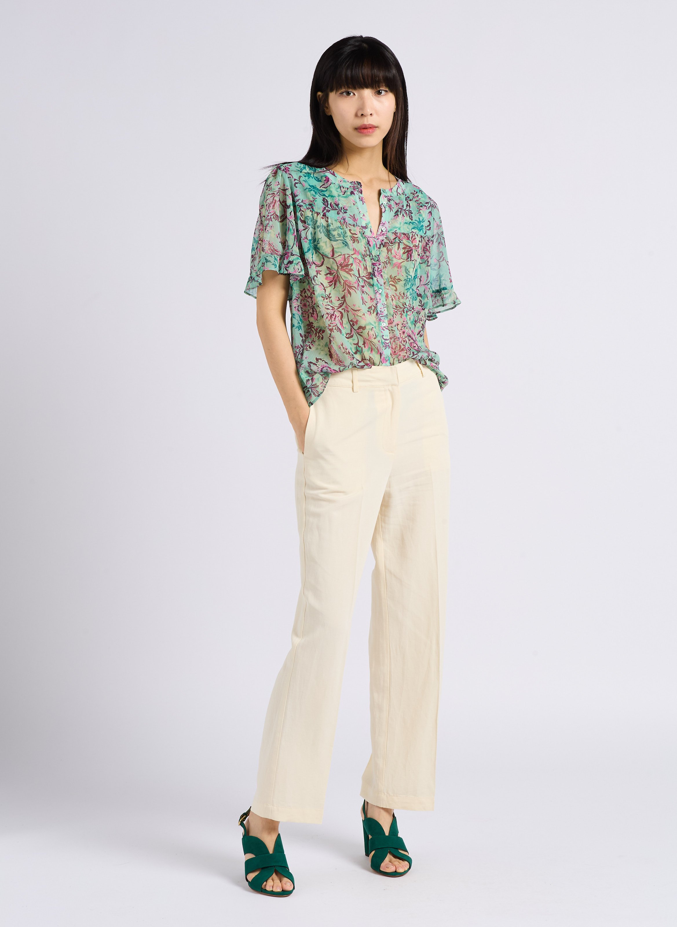 Sandaaltje van craqueléleer met hak RIVECOUR Groen