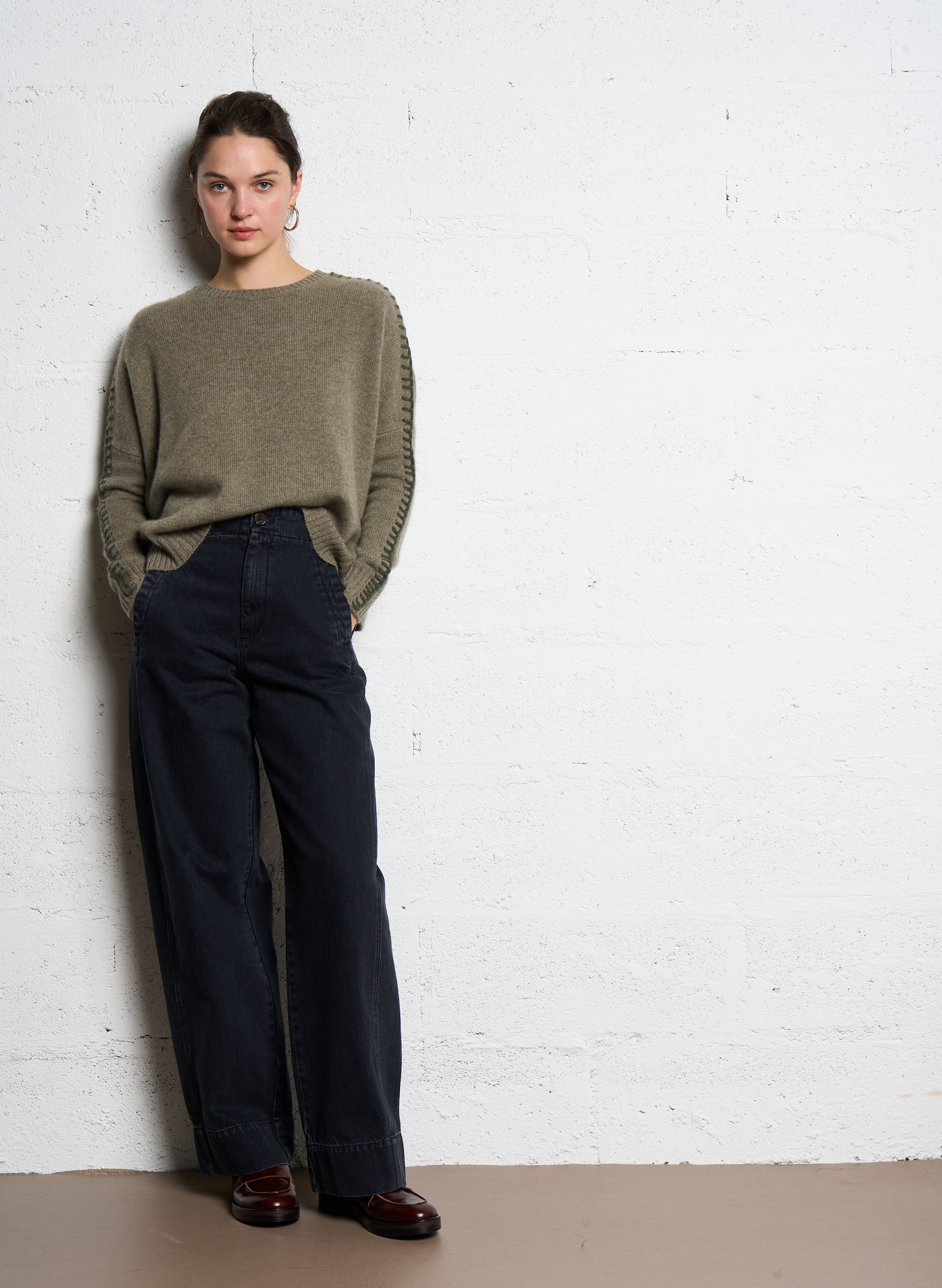 Pull droit en cachemire KUJTEN Kaki