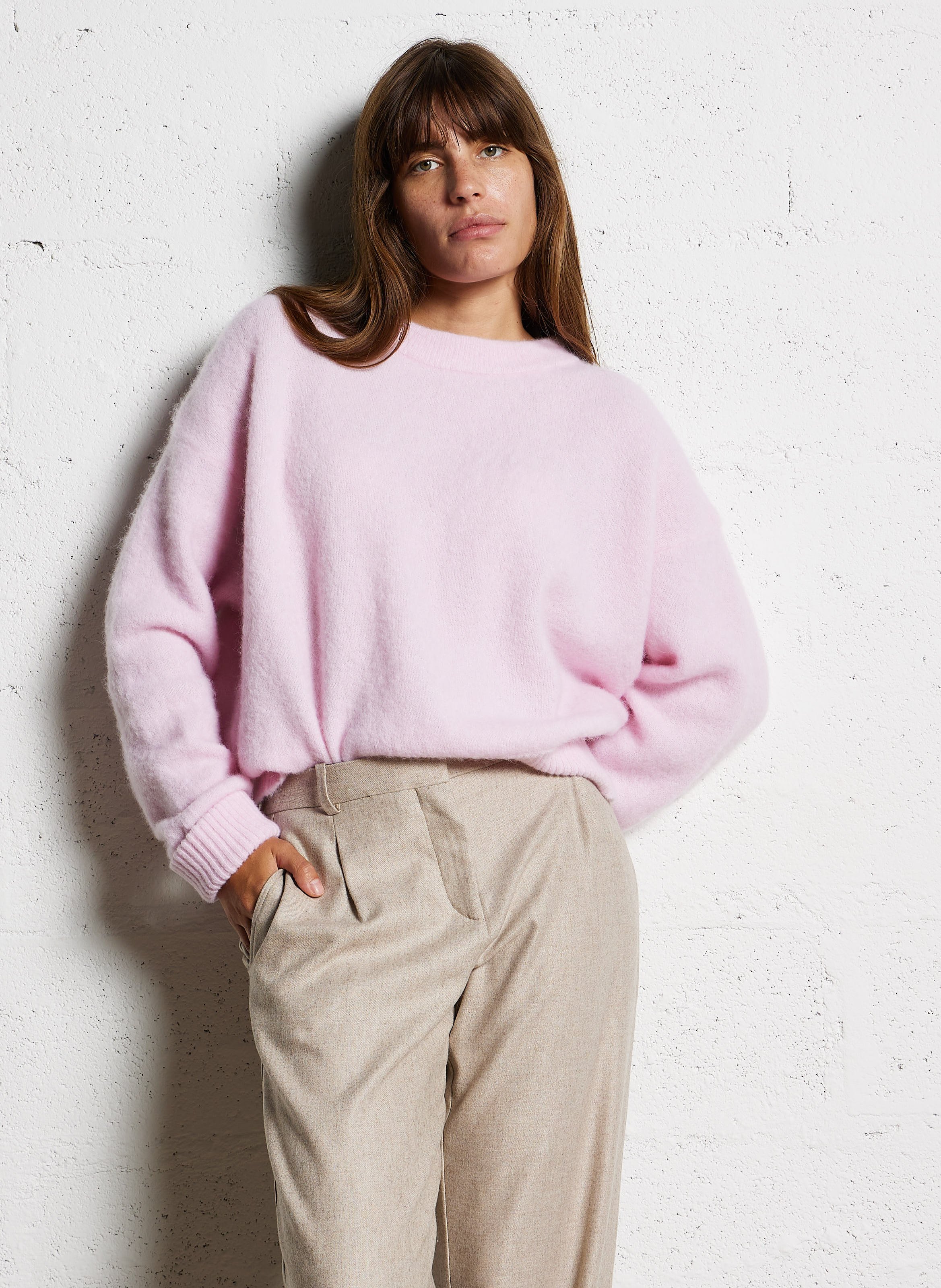 Pull ample col rond en laine mélangée AMERICAN VINTAGE Rose