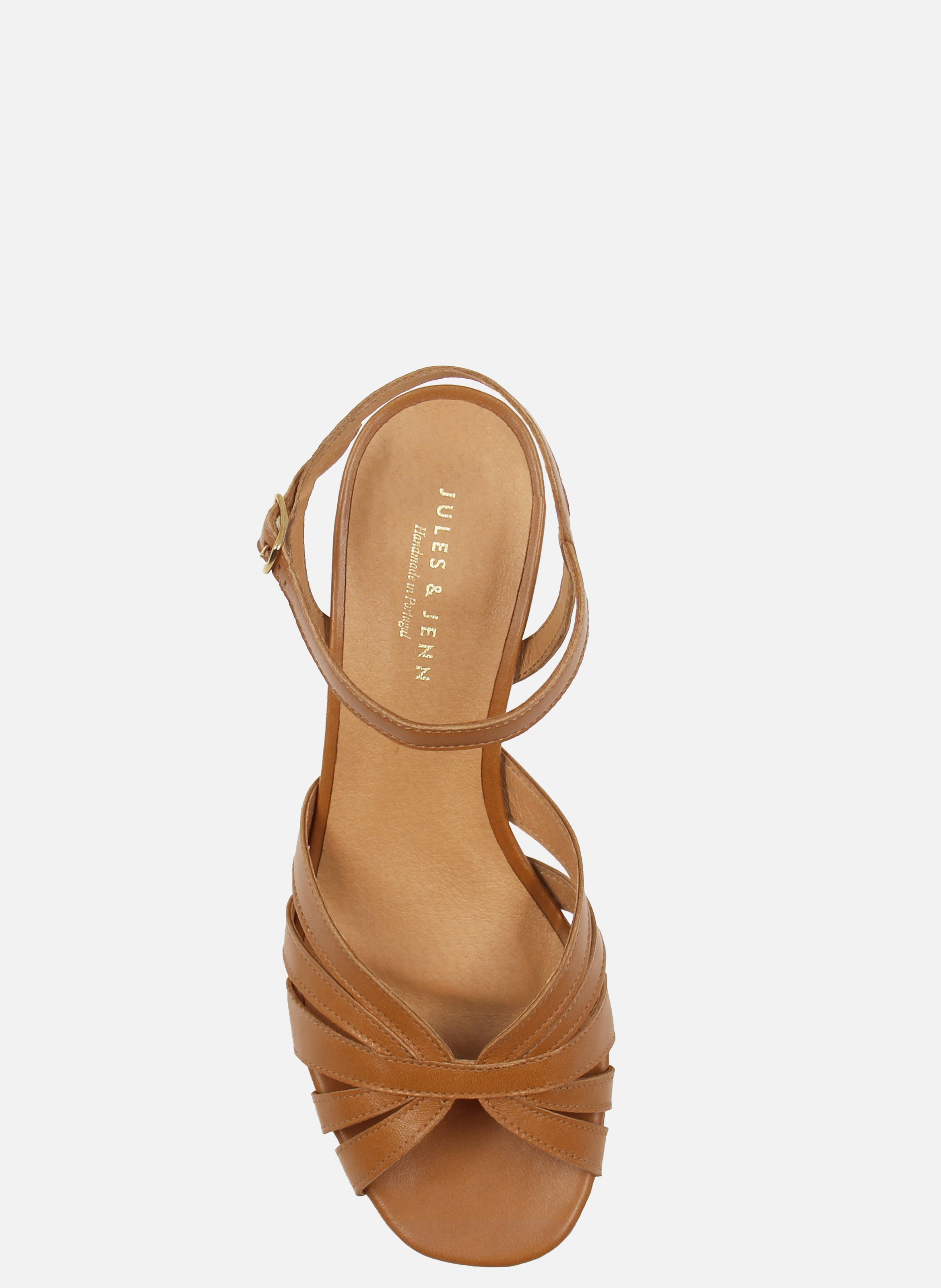 Medium heel leather strappy sandals JULES & JENN Brown
