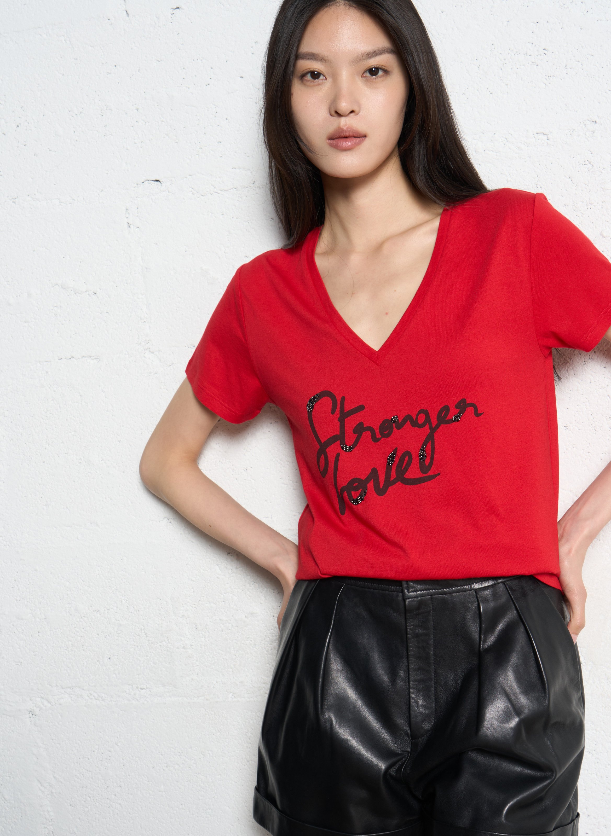 Baumwoll-T-Shirt mit V-Ausschnitt IKKS Rot