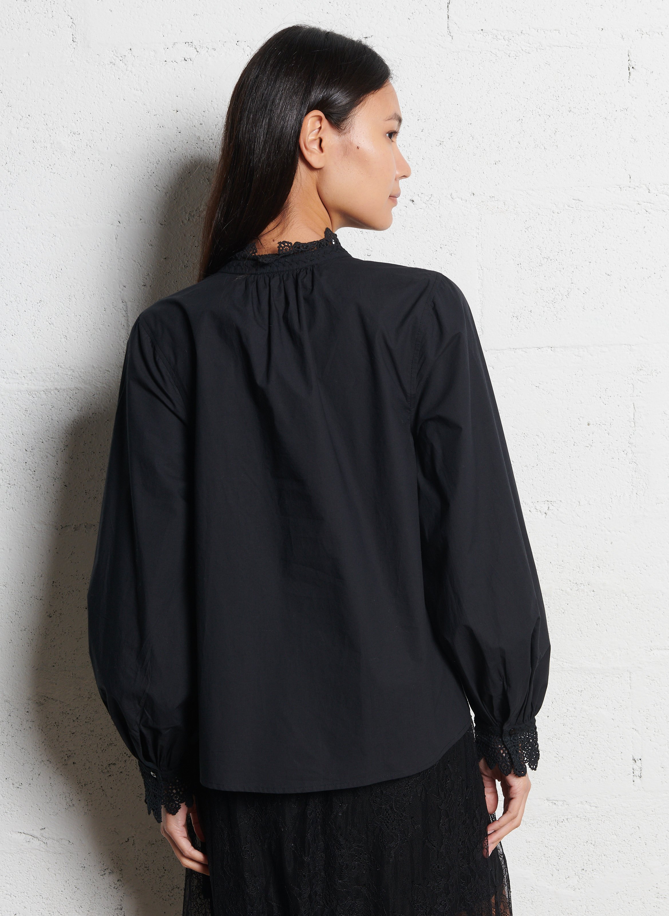 High-neck cotton blouse LOUISE MISHA Black