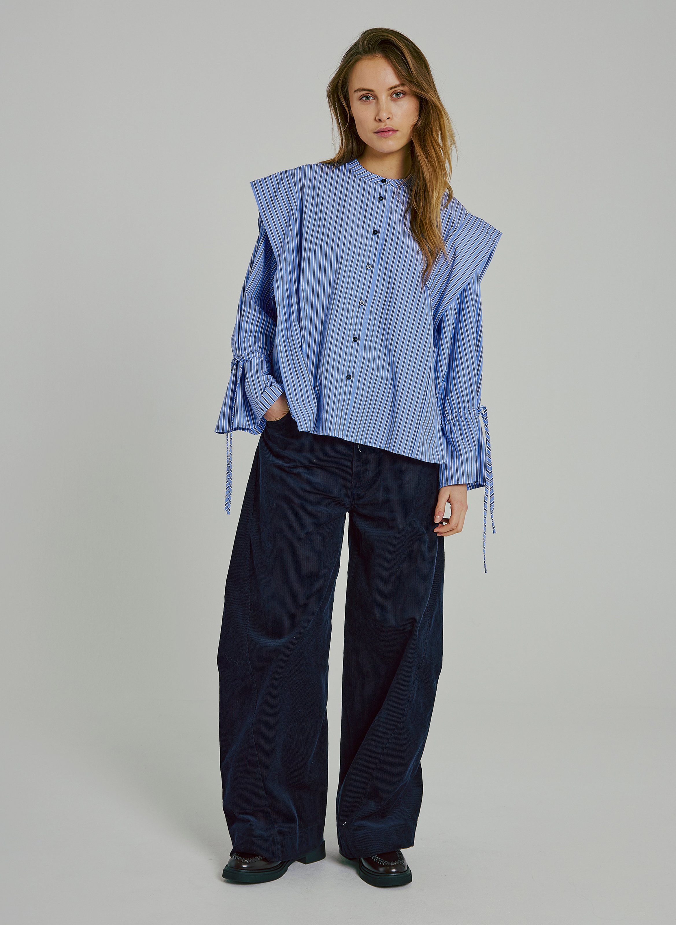 Striped mandarin collar blouse NORR Blue