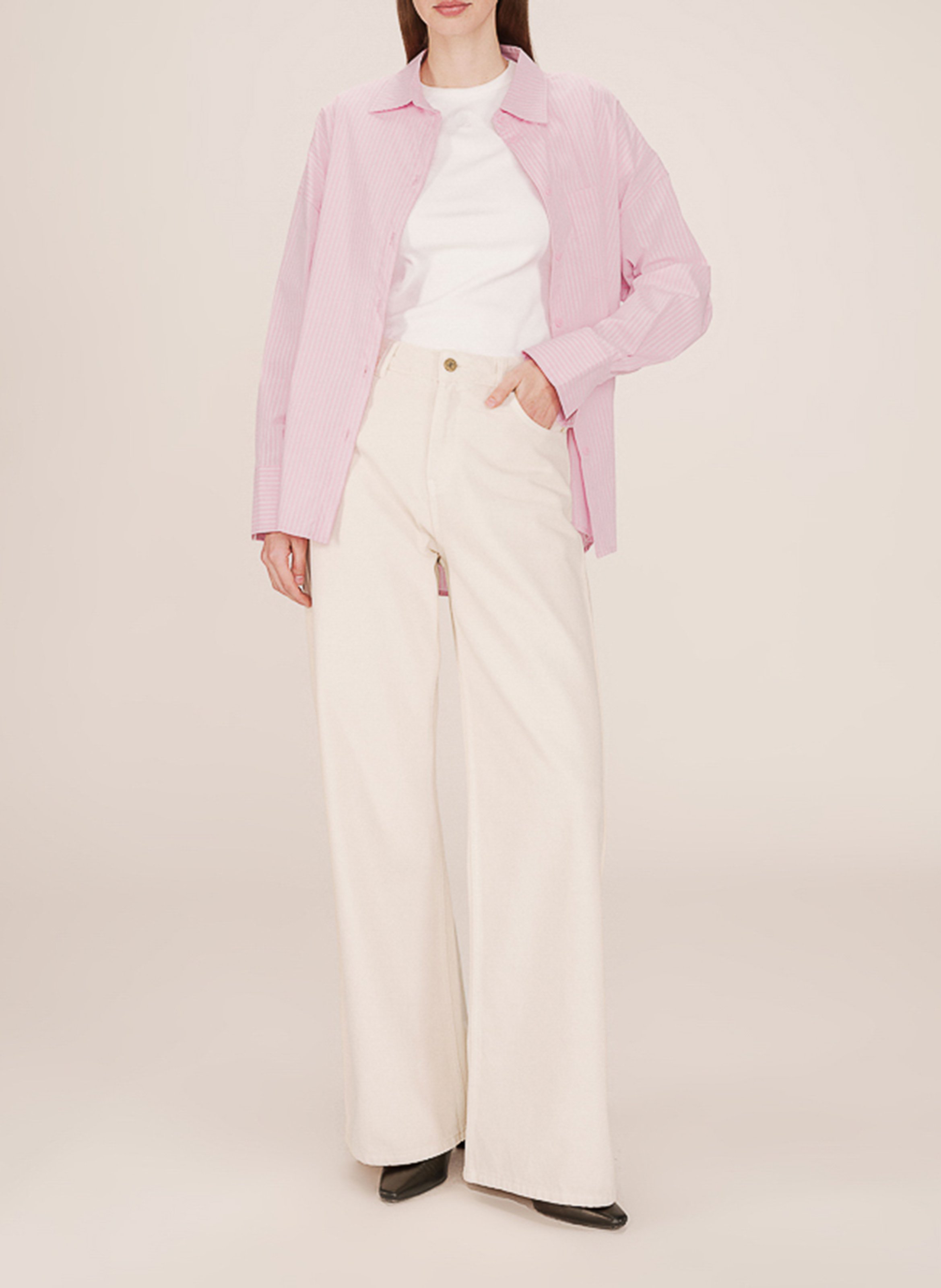 Cotton and linen shirt with classic collar GRACE ET MILA Pink
