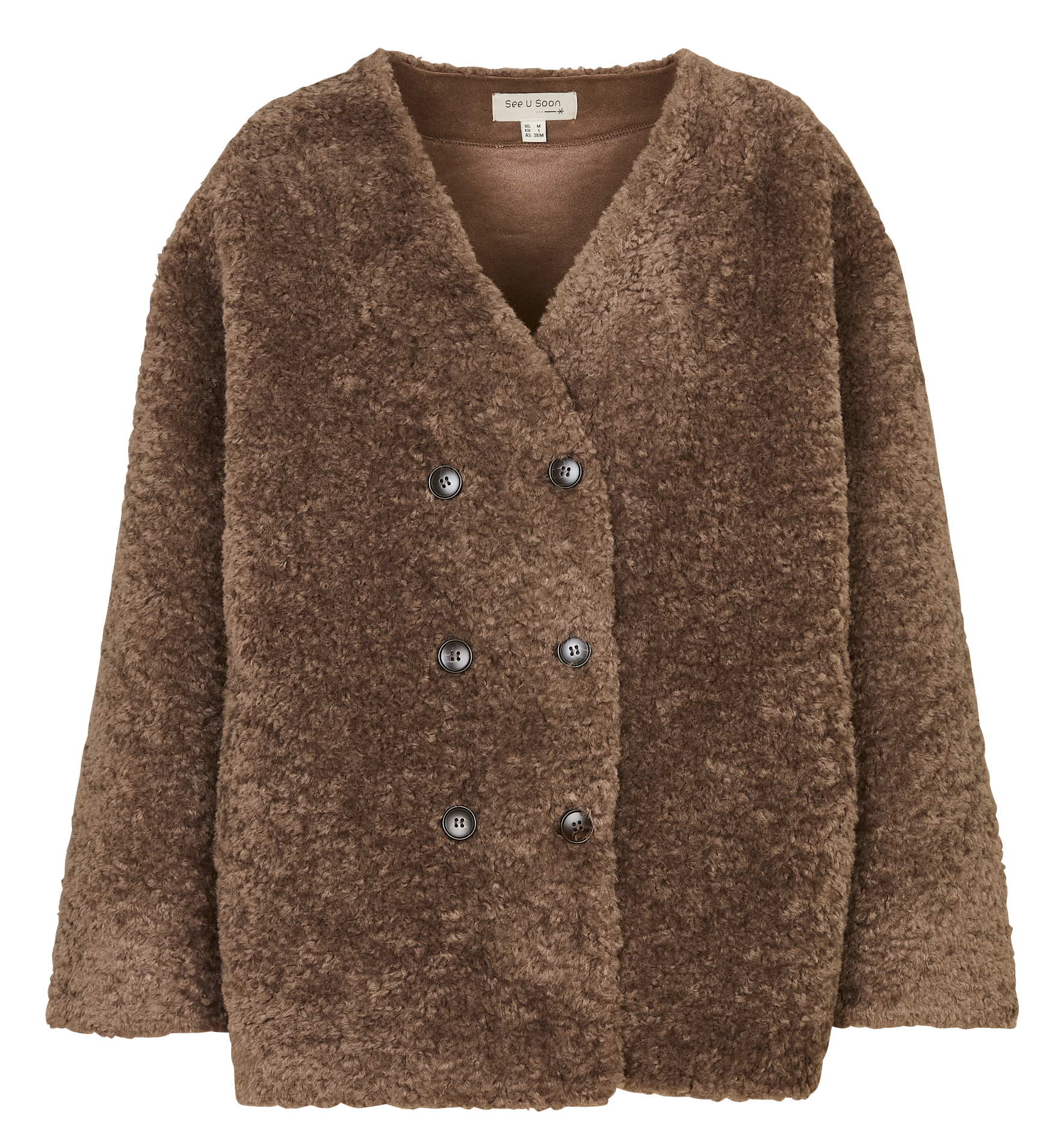 Fur coat with V-neck and cross closure SEE U SOON Brown