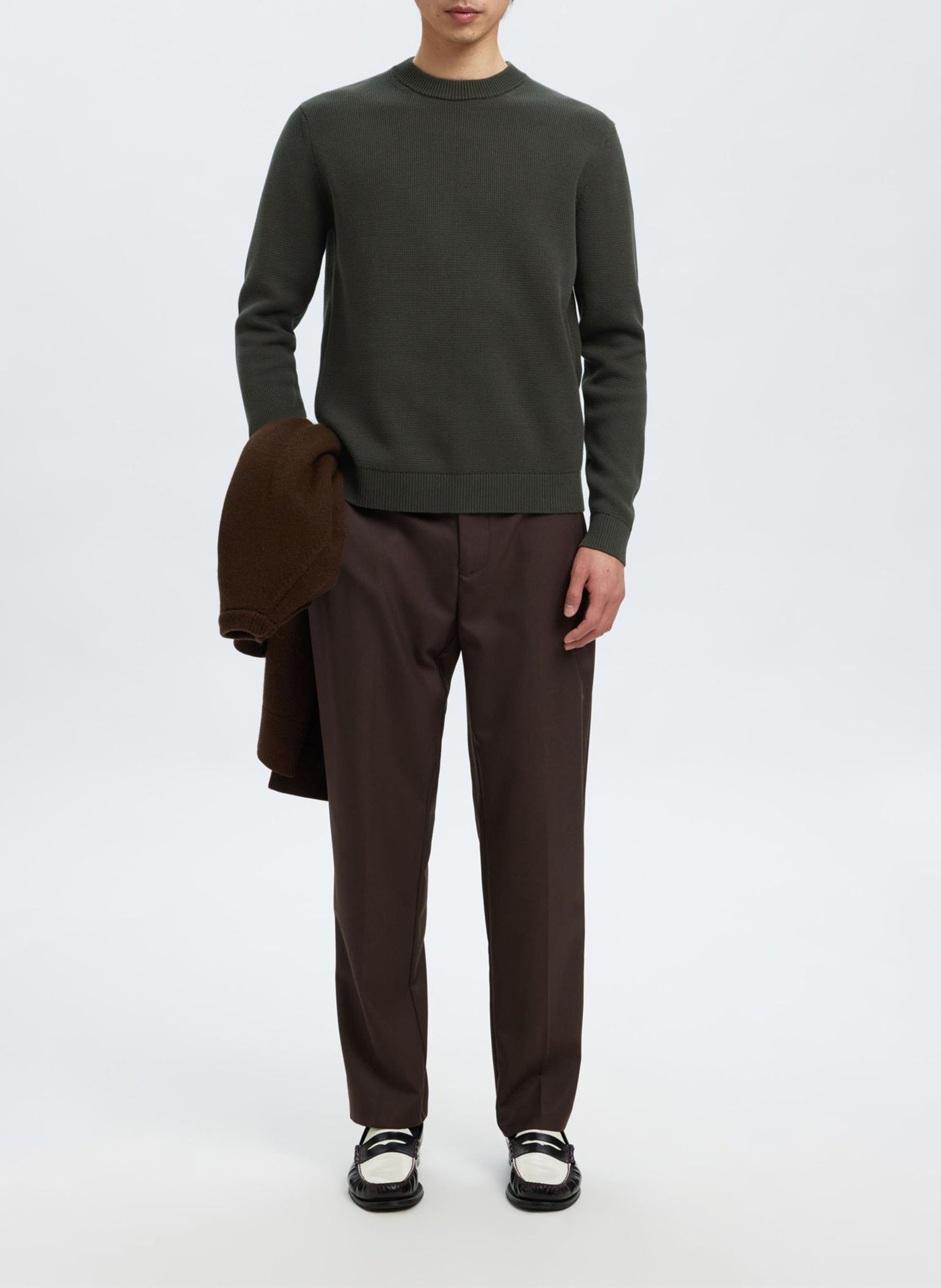 Straight-fit trui van biologisch katoen met ronde hals SELECTED Groen