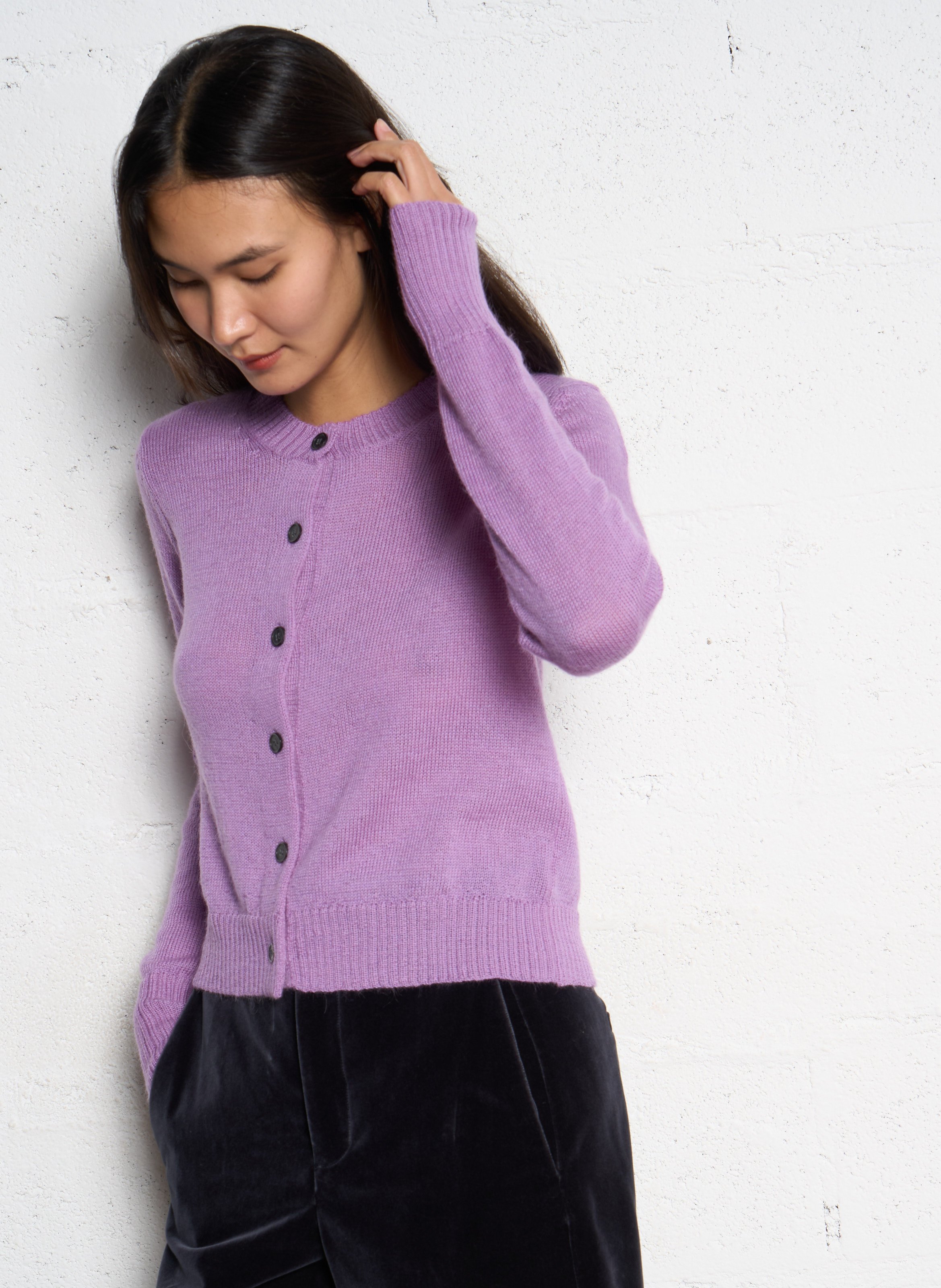 Straight round-neck vest in merino wool and alpaca SOEUR Purple