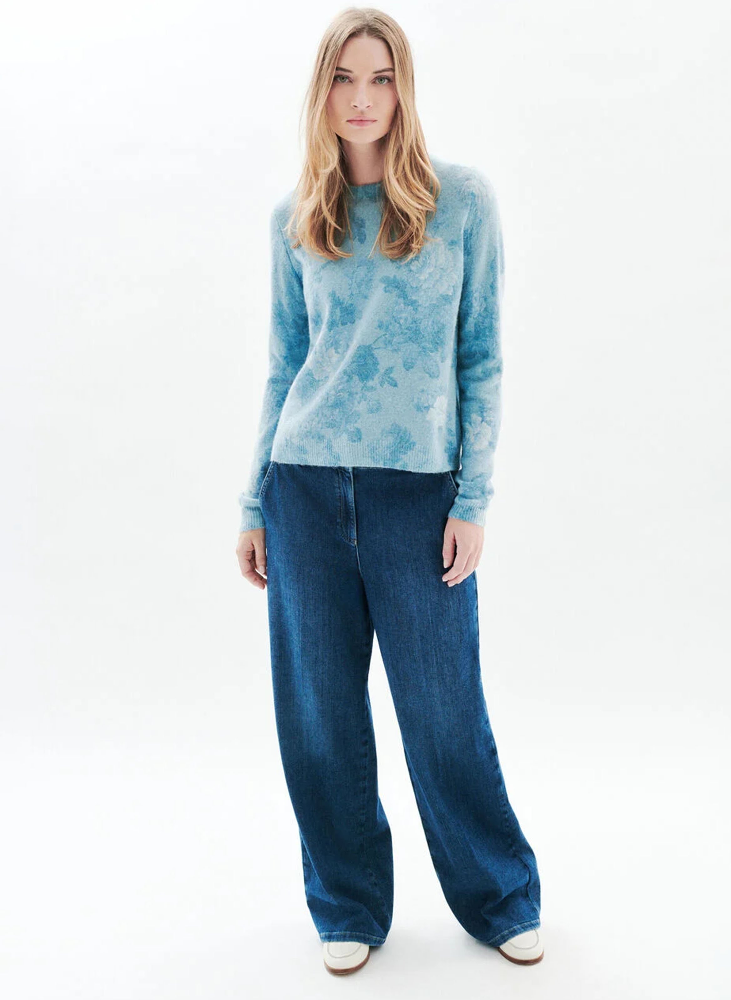 Pulll droit col rond imprimé CAROLL Bleu