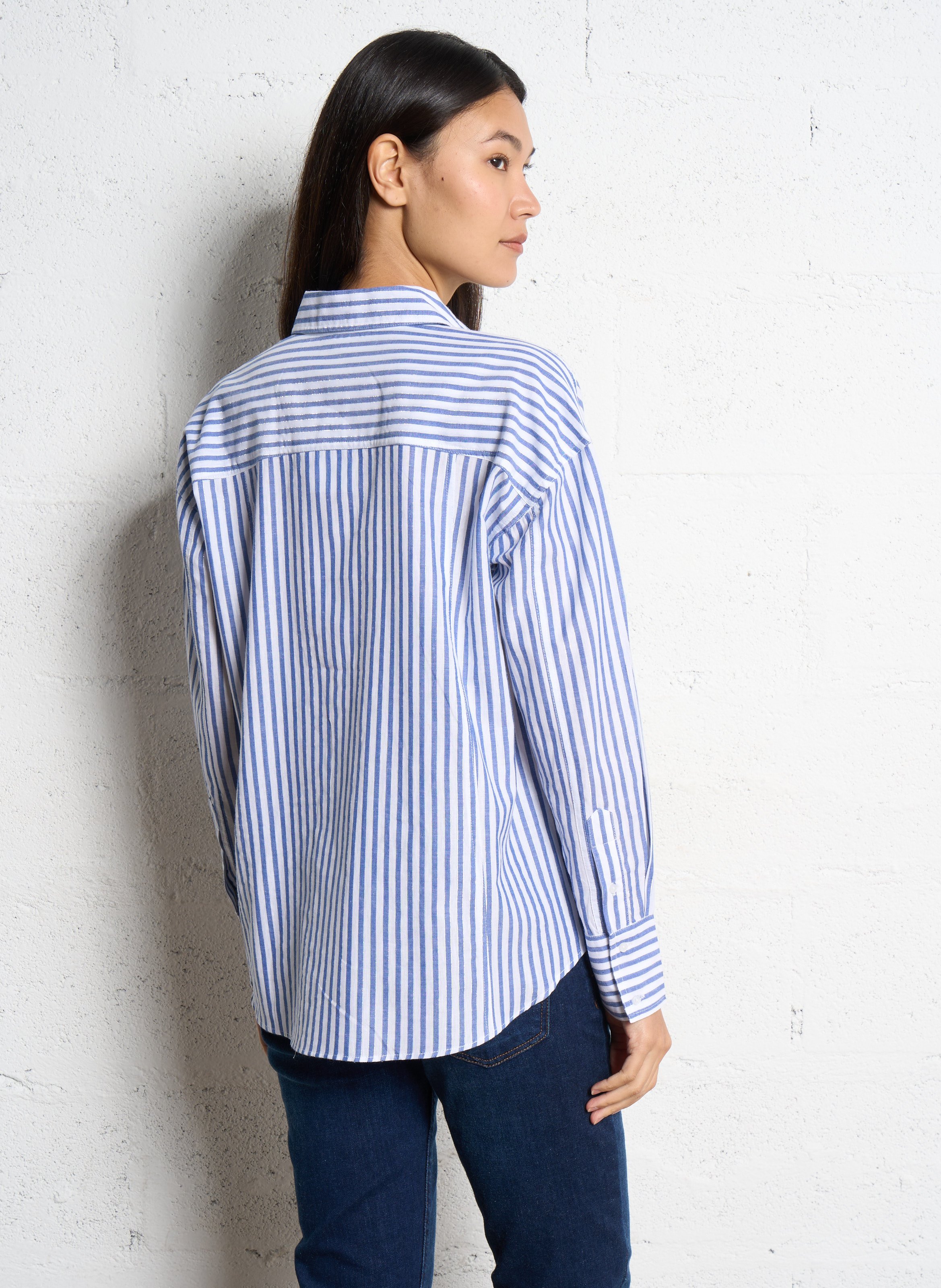 Wijdvallende klassieke gestreepte blouse van metallic katoen SUD EXPRESS Blauw