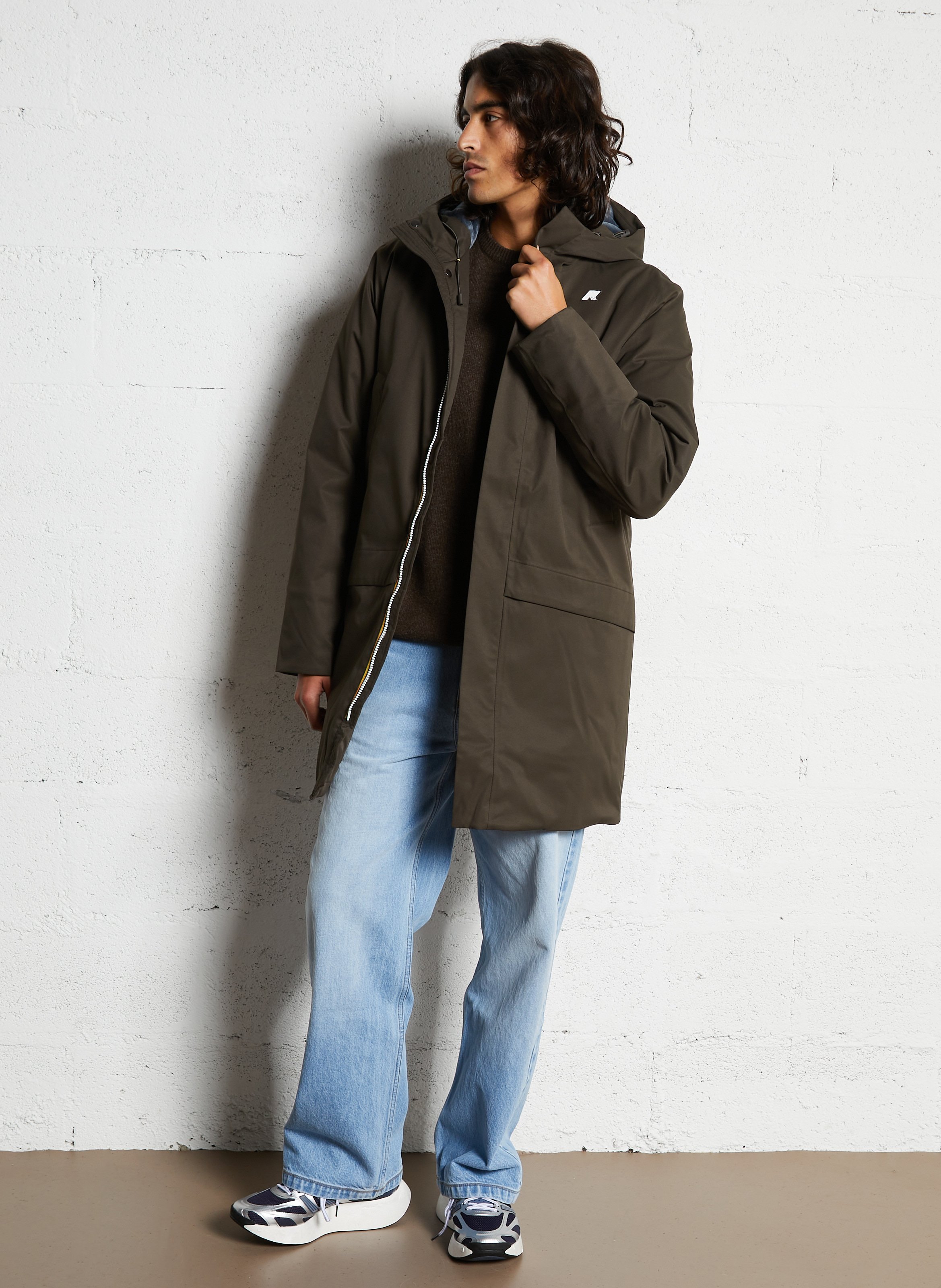 Veste longue col montant K-WAY Kaki