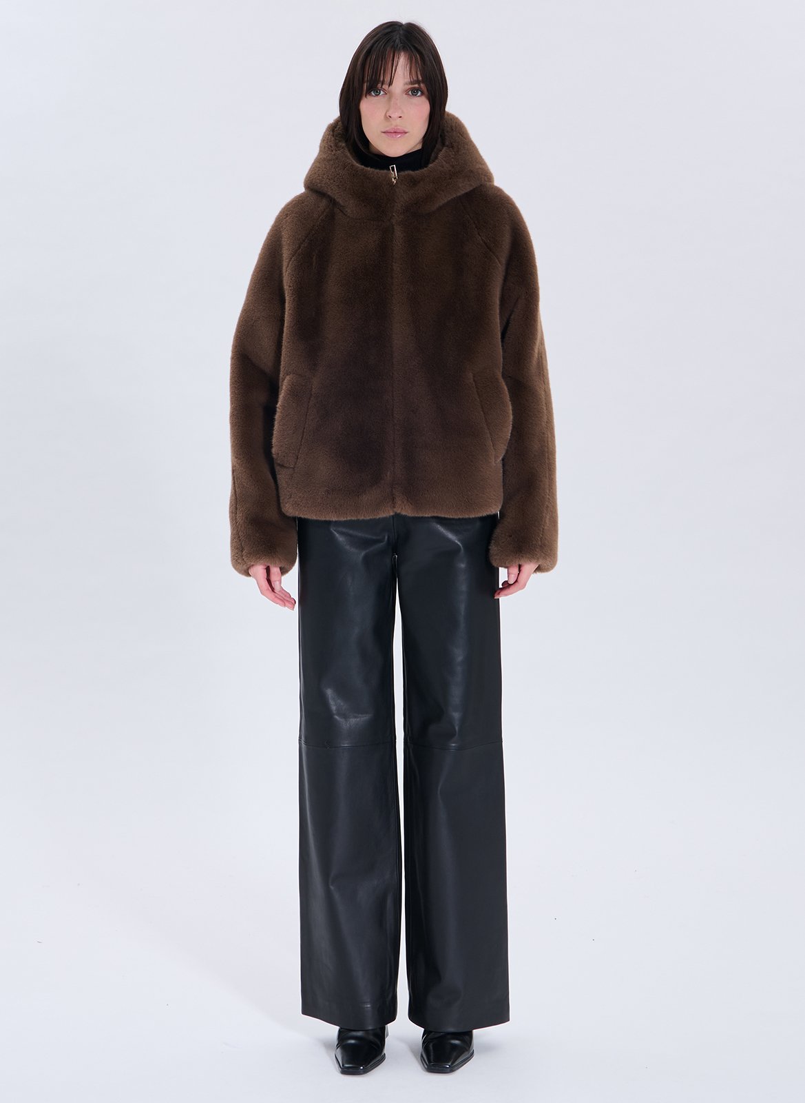 High neck coat with faux fur effect ZAPA Beige