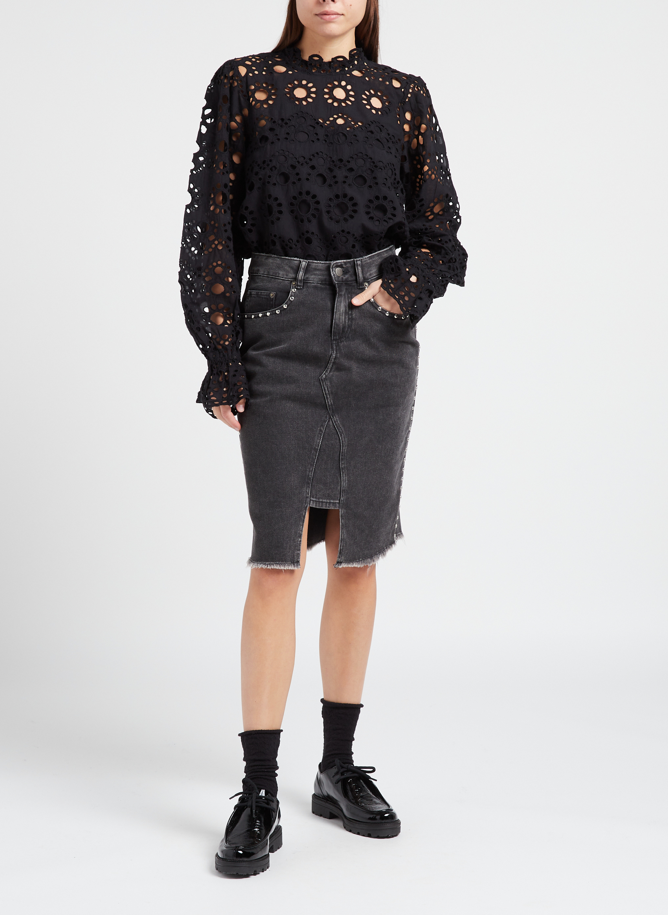 Gerade geschnittenes Top aus Bio-Baumwolle mit Stehkragen VILA Schwarz