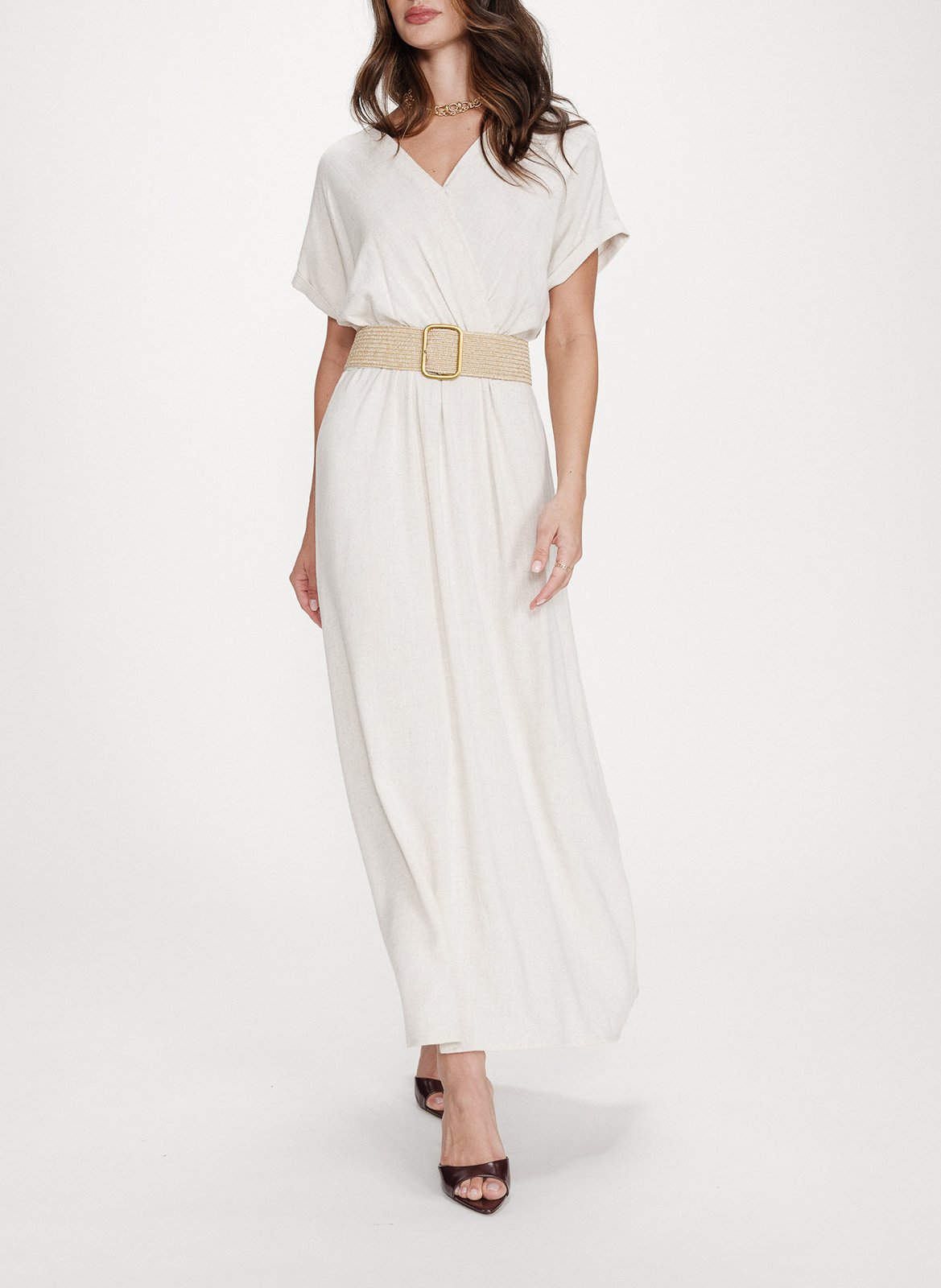 Robe longue col V GRACE ET MILA Beige