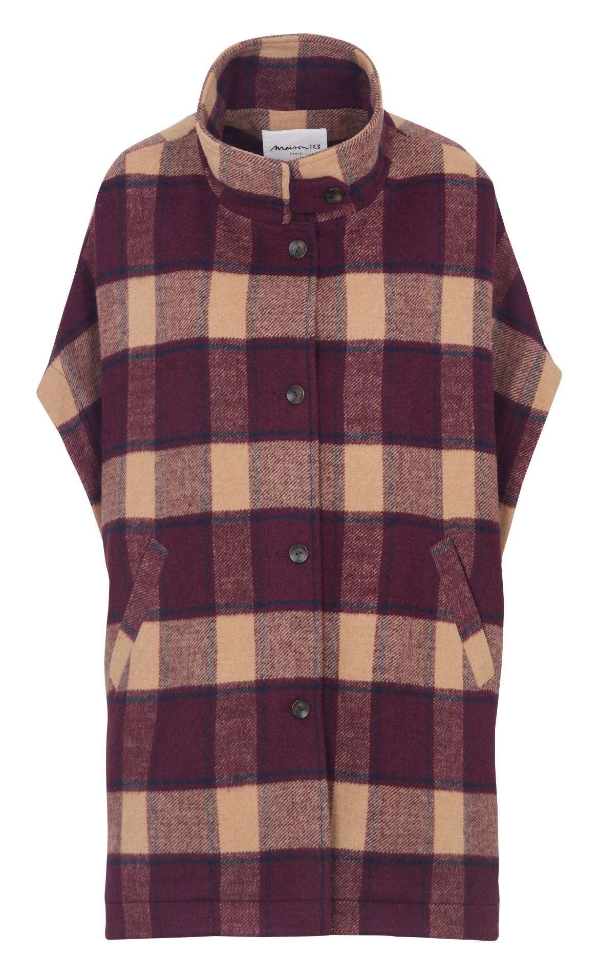 Oversize Cape mit Stehkragen in Karomuster Rot