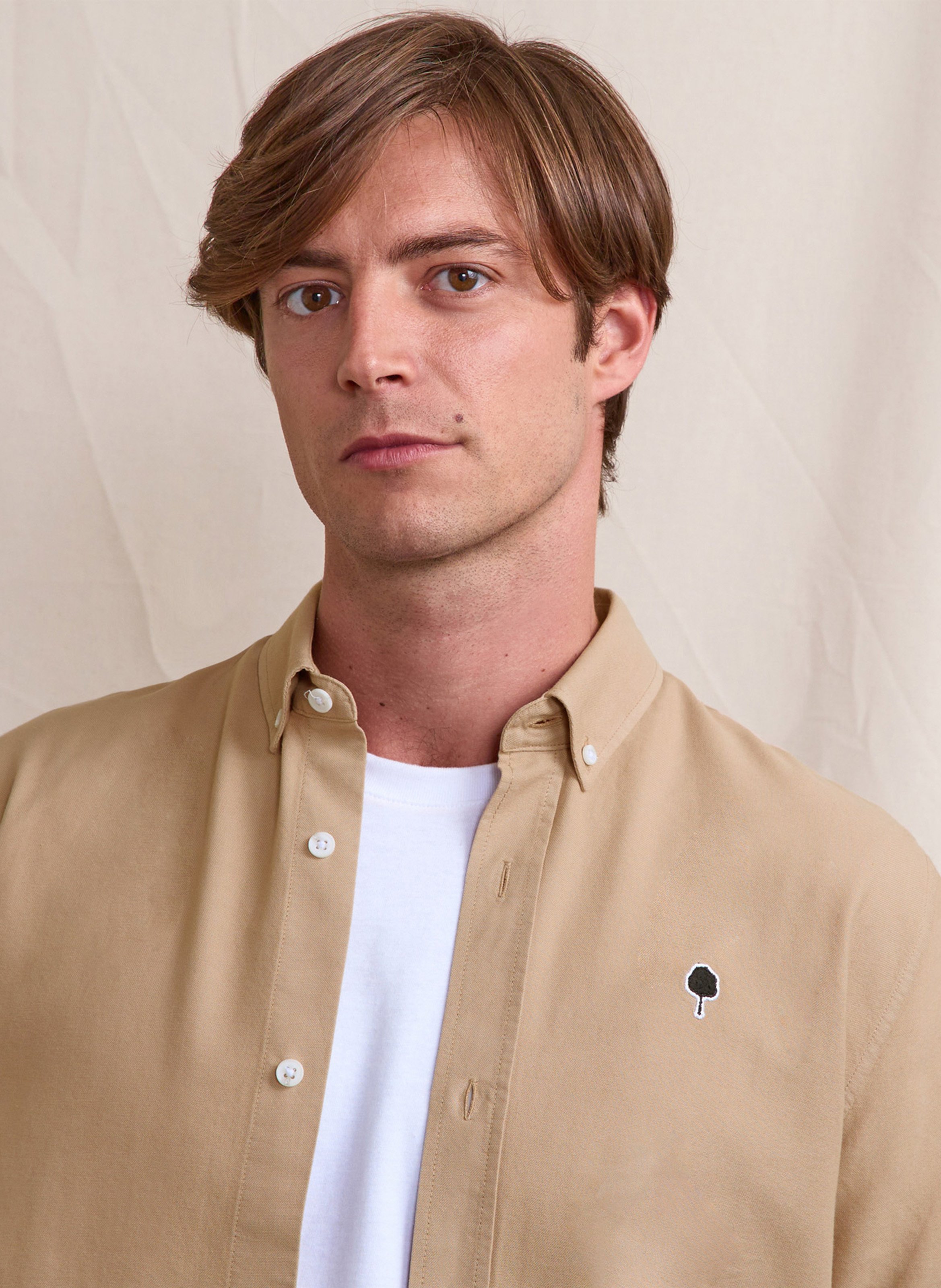 Chemise droite col classique en coton FAGUO Beige