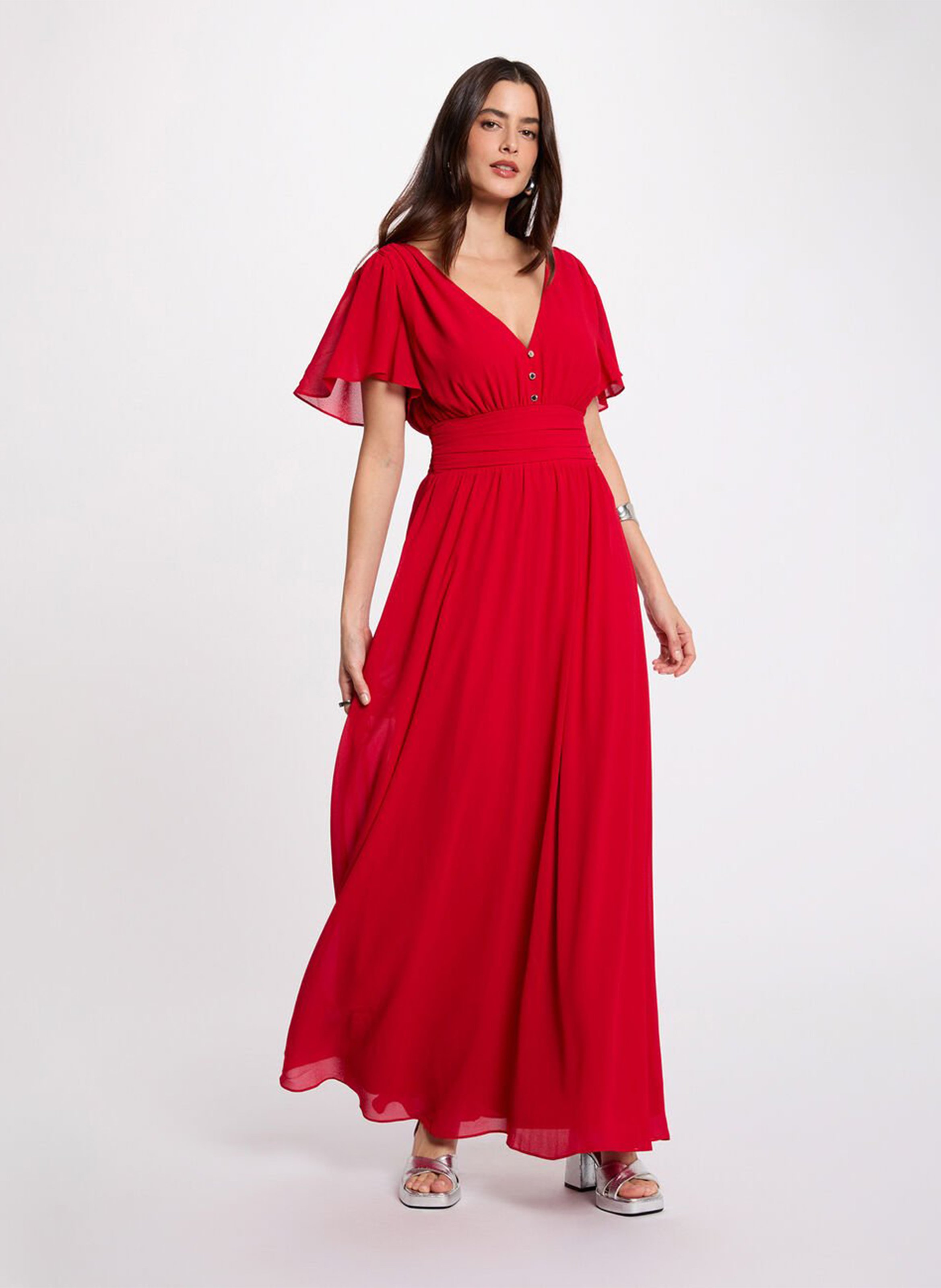 Long V-neck dress MORGAN Red