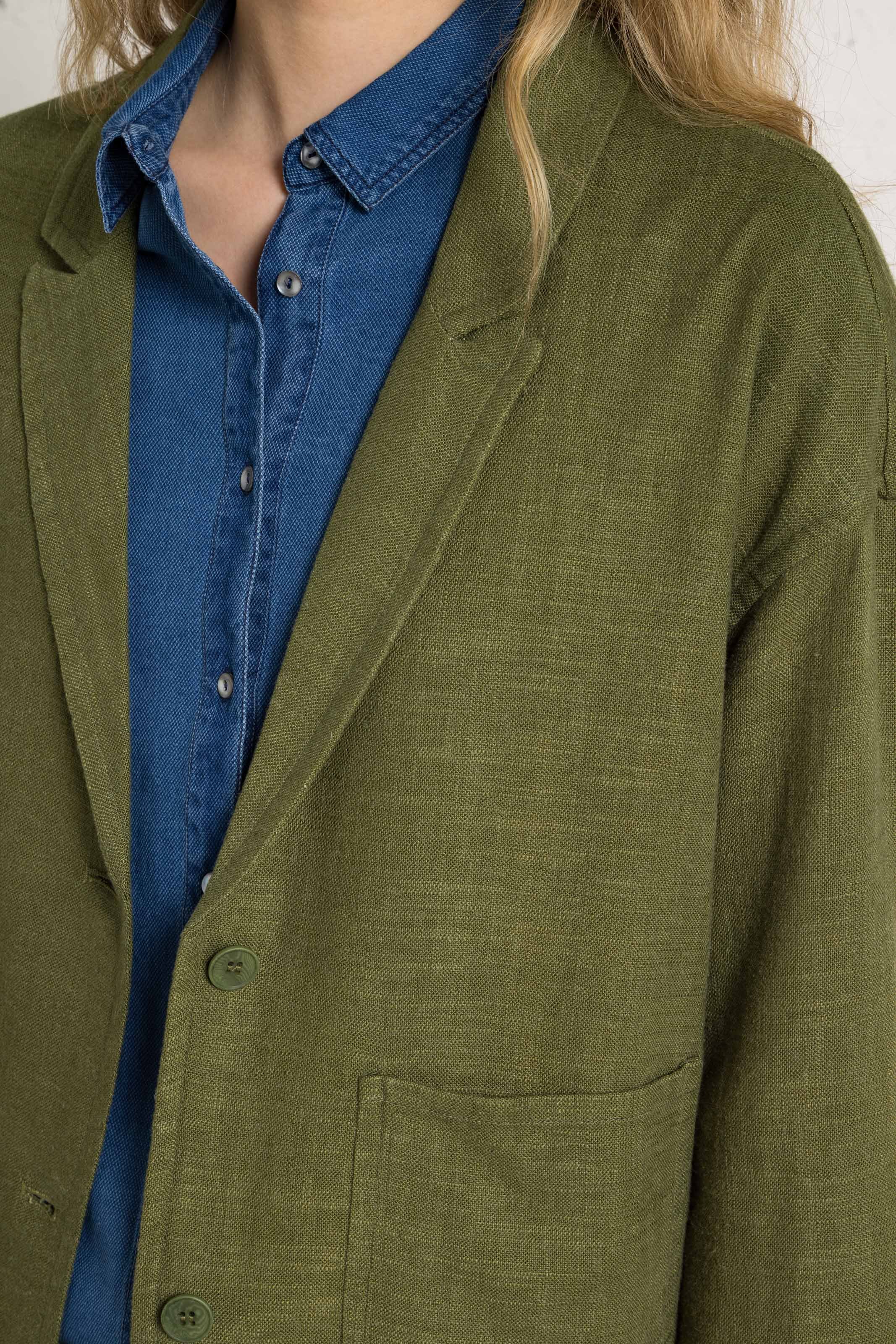 Weite Jacke mit Reverskragen aus Leinen und Baumwolle BELLA JONES Khaki