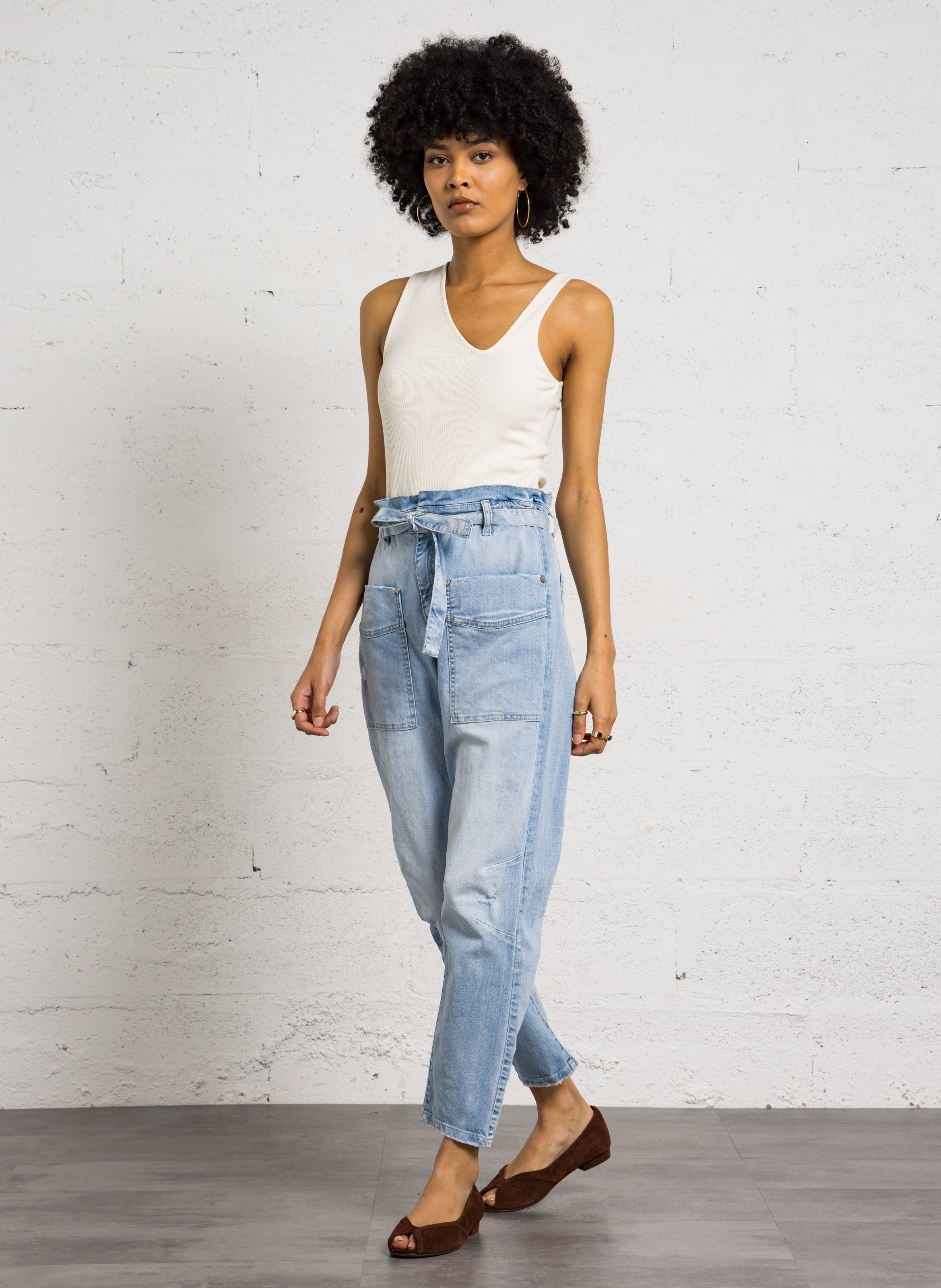 Rechte jeans met hoge taille PLEASE Blauw