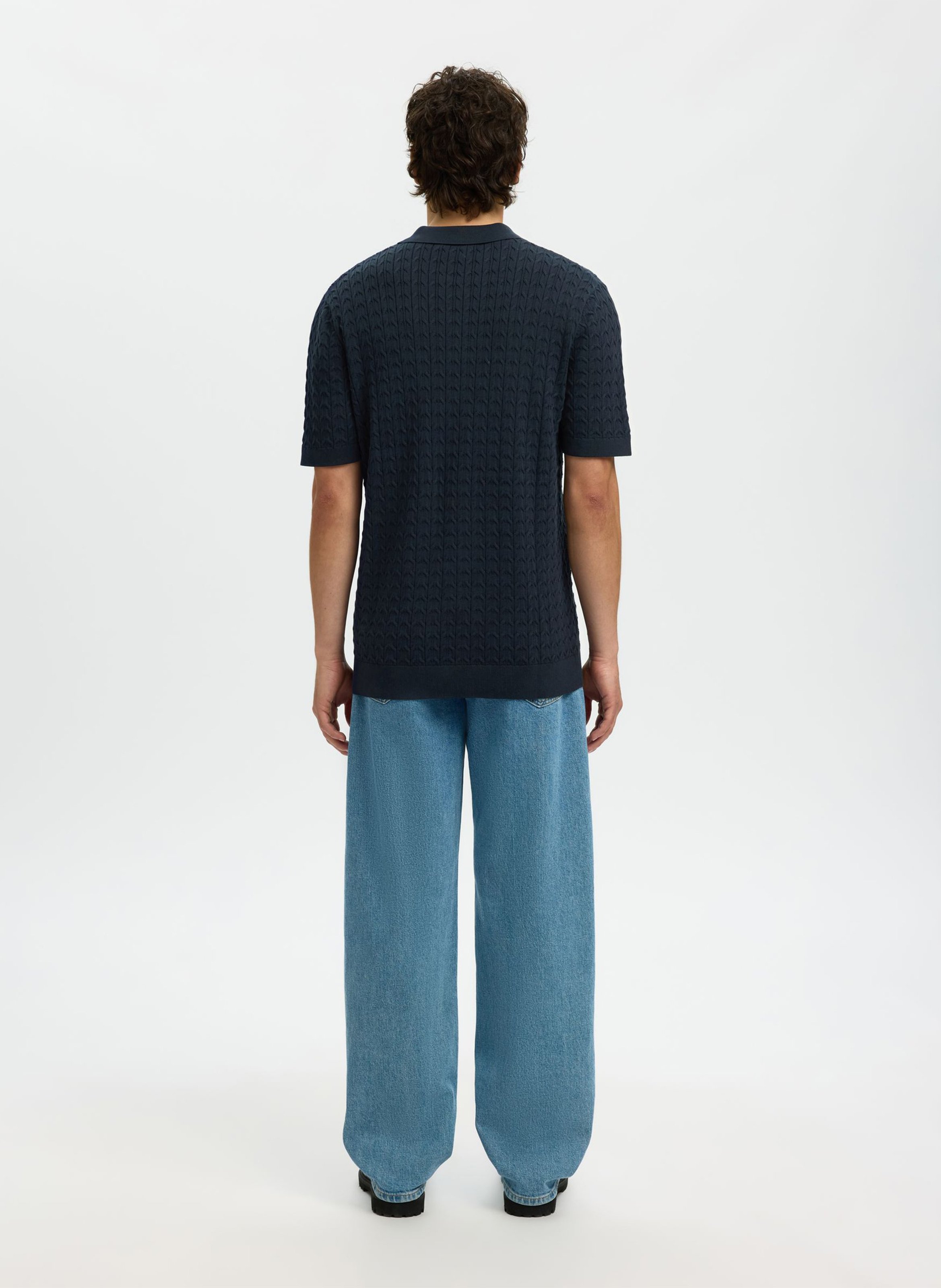 Polo en maille en coton bio SELECTED Bleu