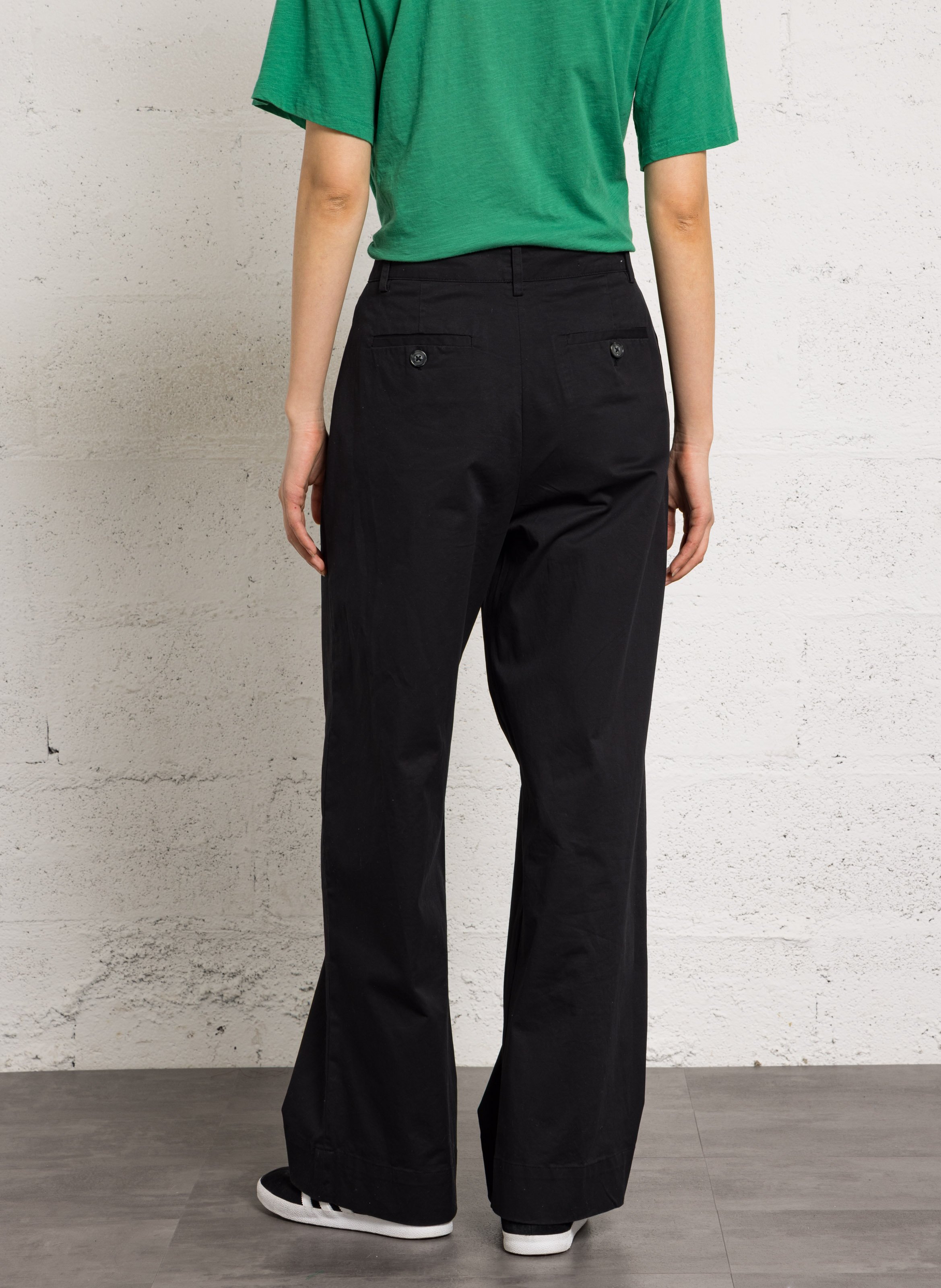 Pantalon large taille haute à pinces Noir