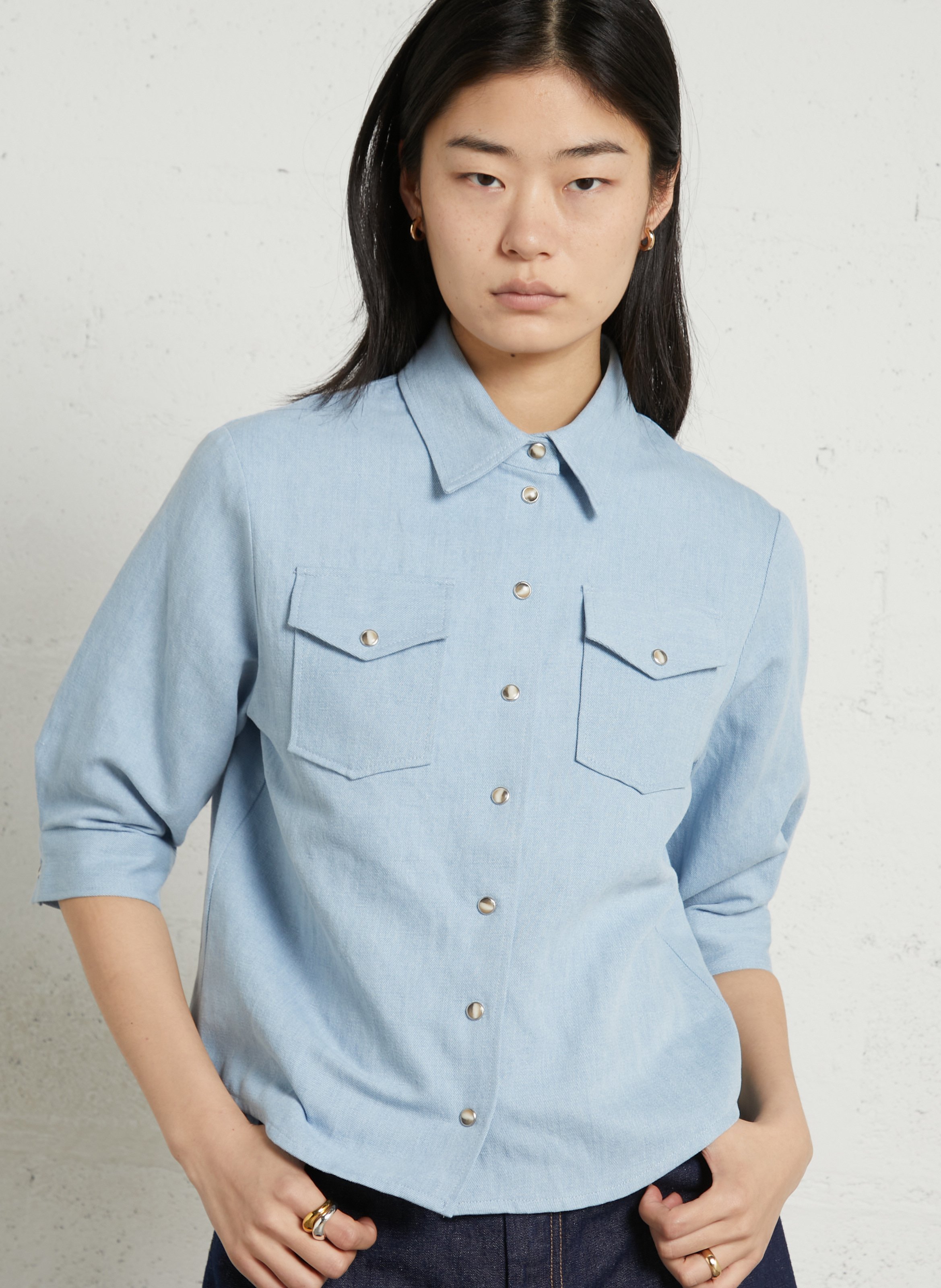 Cotton and linen oversized shirt SUZIE WINKLE Blue