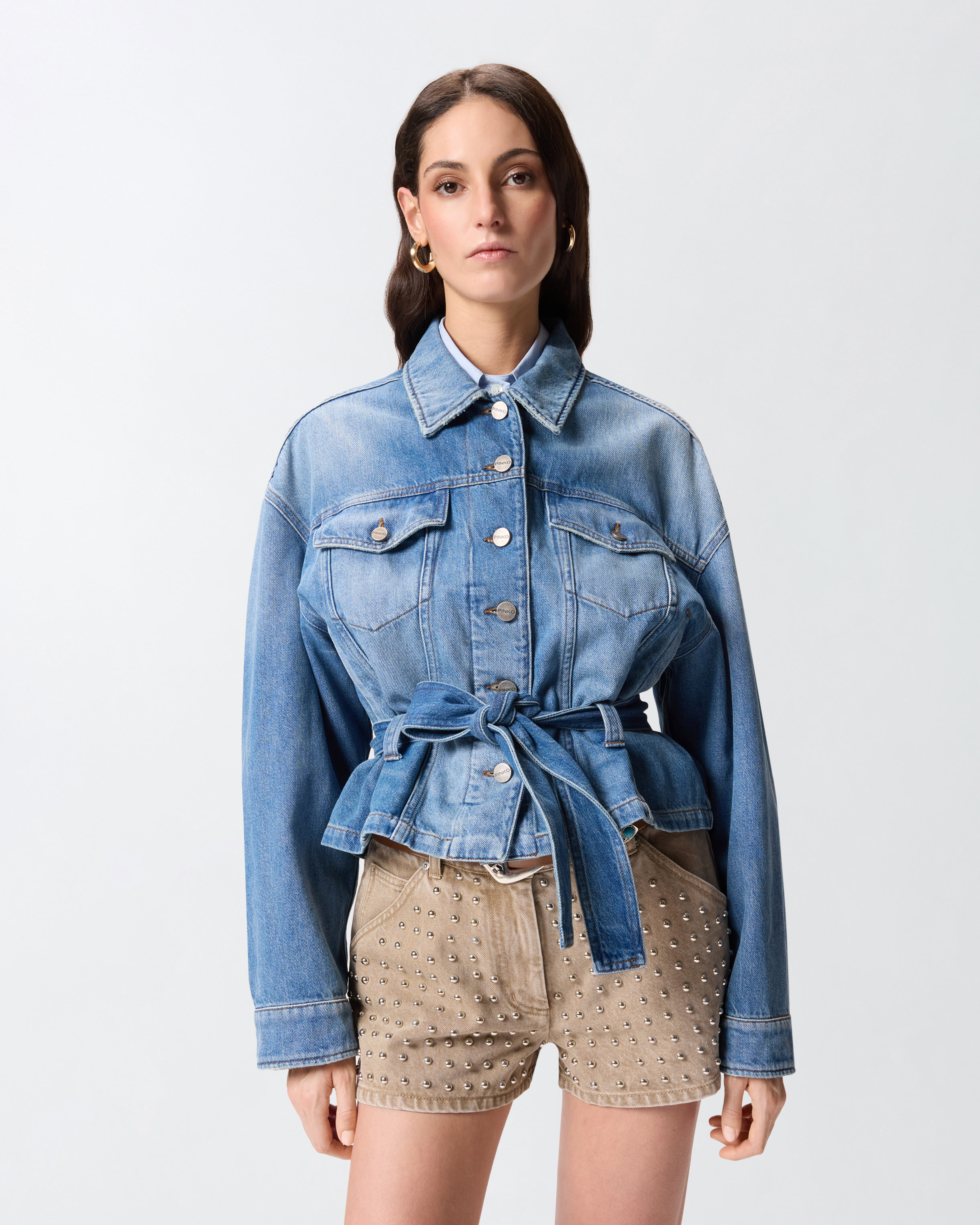 Blouson en denim ceinturé PINKO Bleu