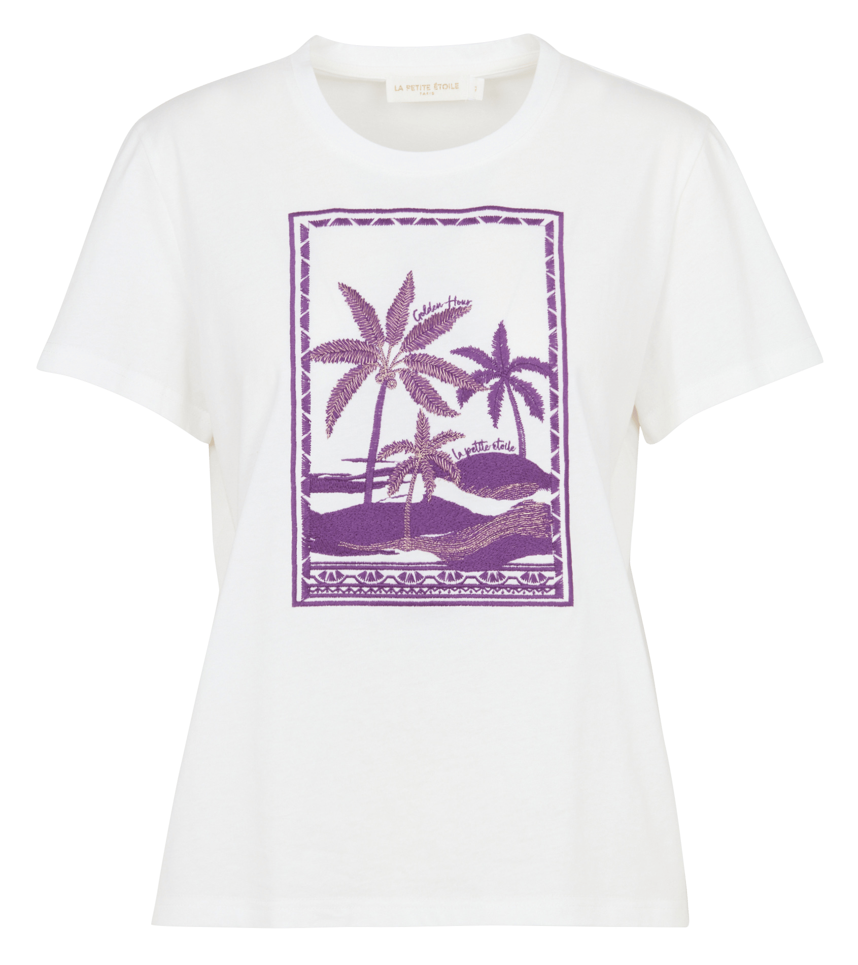 Top droit col rond en coton brodé LA PETITE ETOILE Blanc