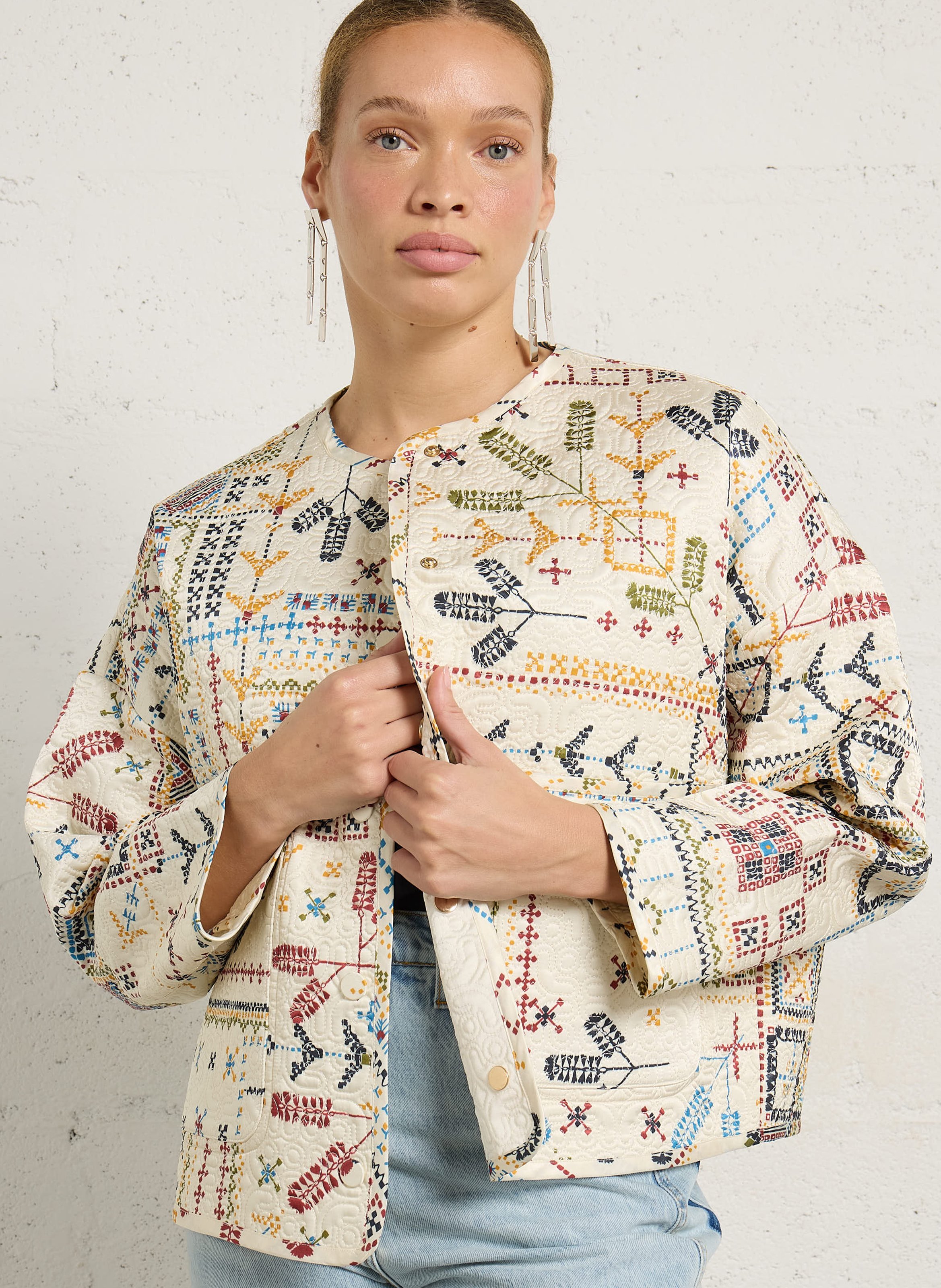 Veste droite col rond imprimé MOMONI Multicolore