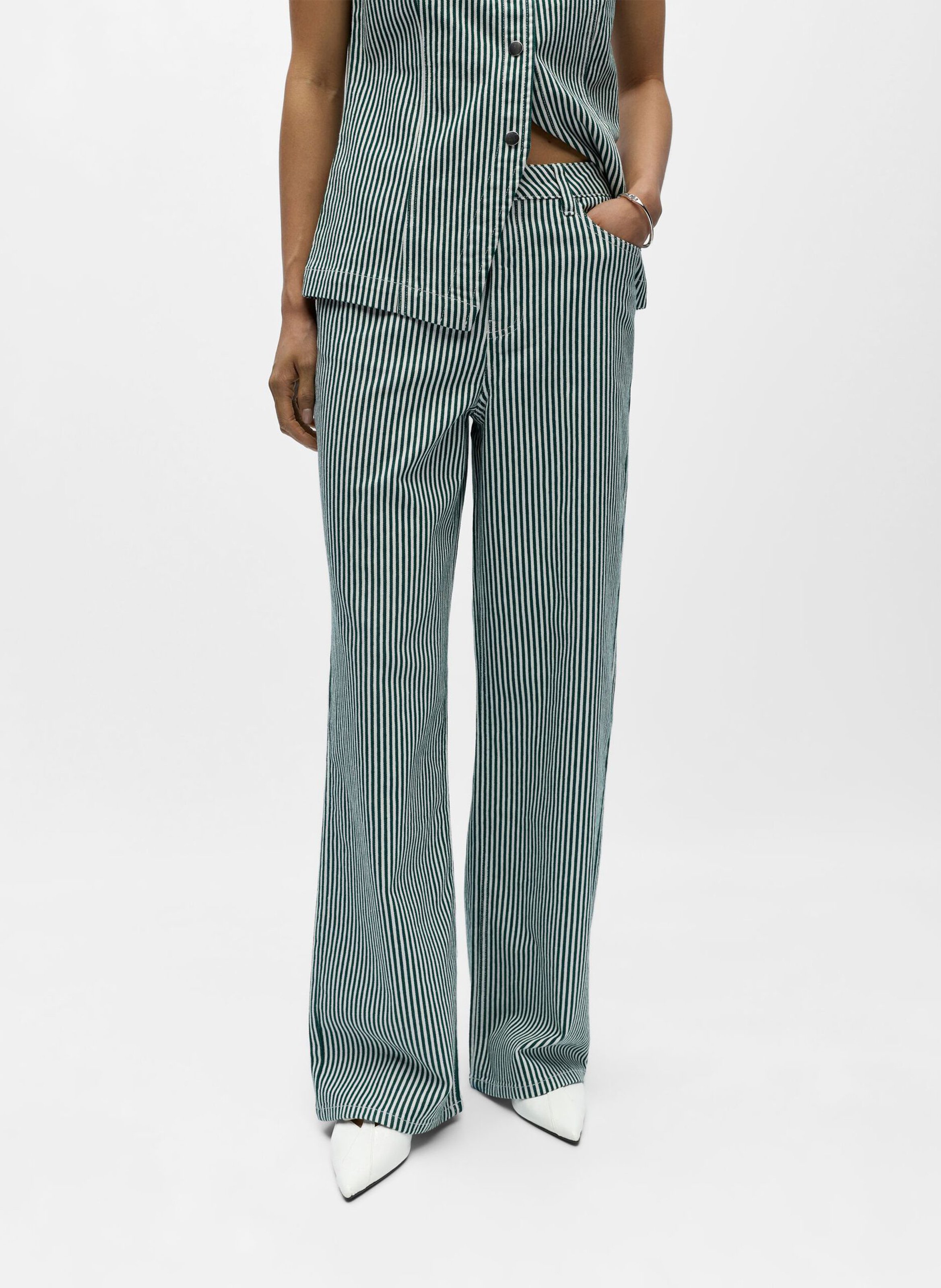 Striped cotton blend flare jeans OBJECT Beige