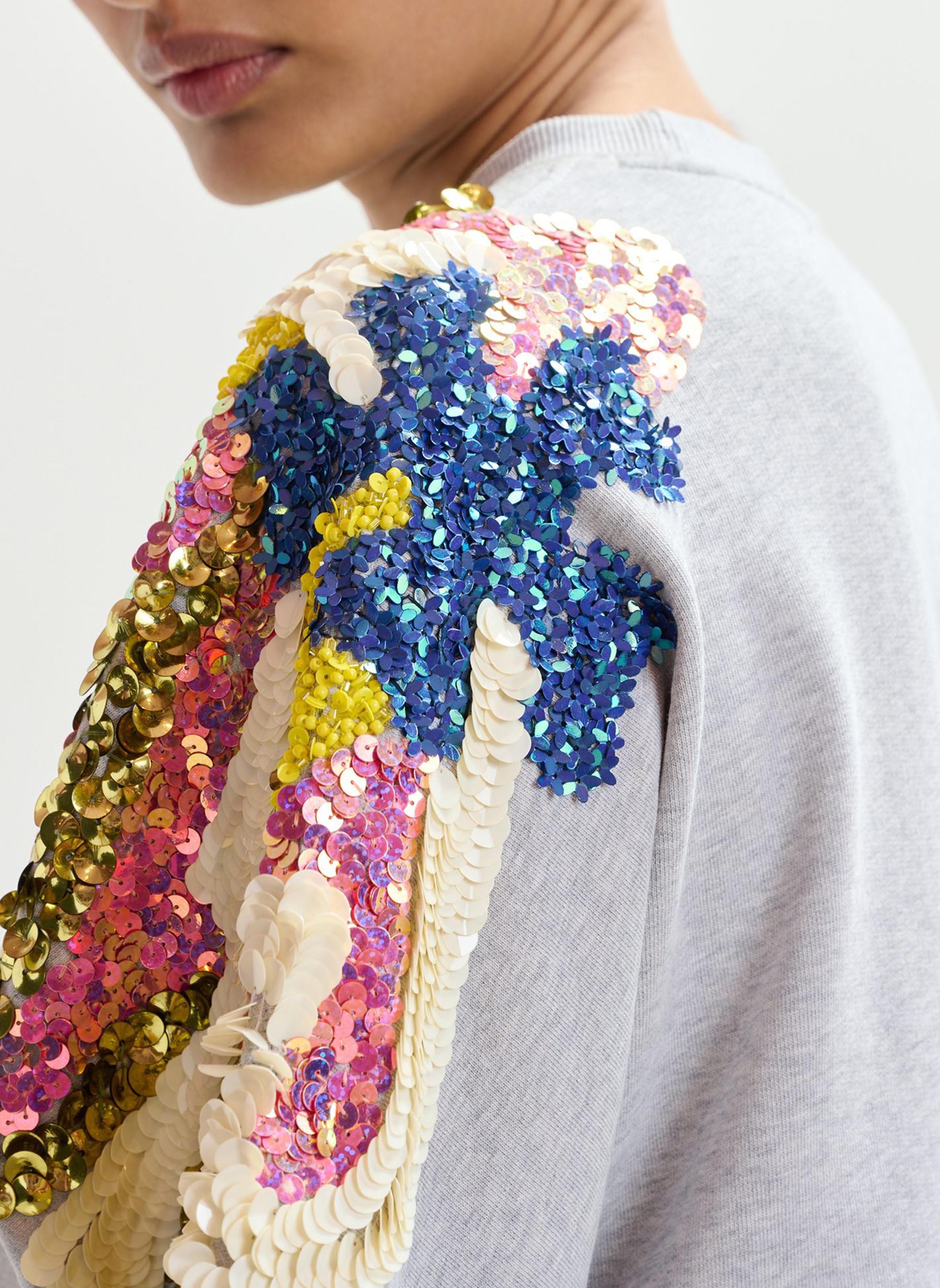 Kurzarm-Sweatshirt mit Pailletten ESSENTIEL ANTWERP Grau