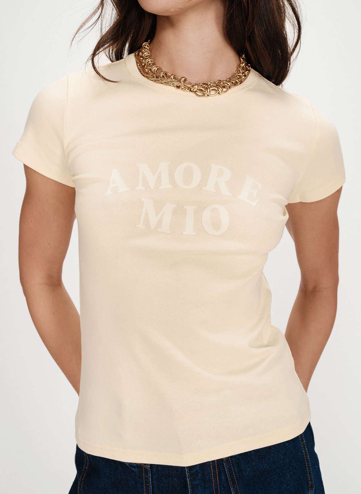 Tee-shirt col rond cintré sérigraphié en coton mélangé GRACE ET MILA Jaune