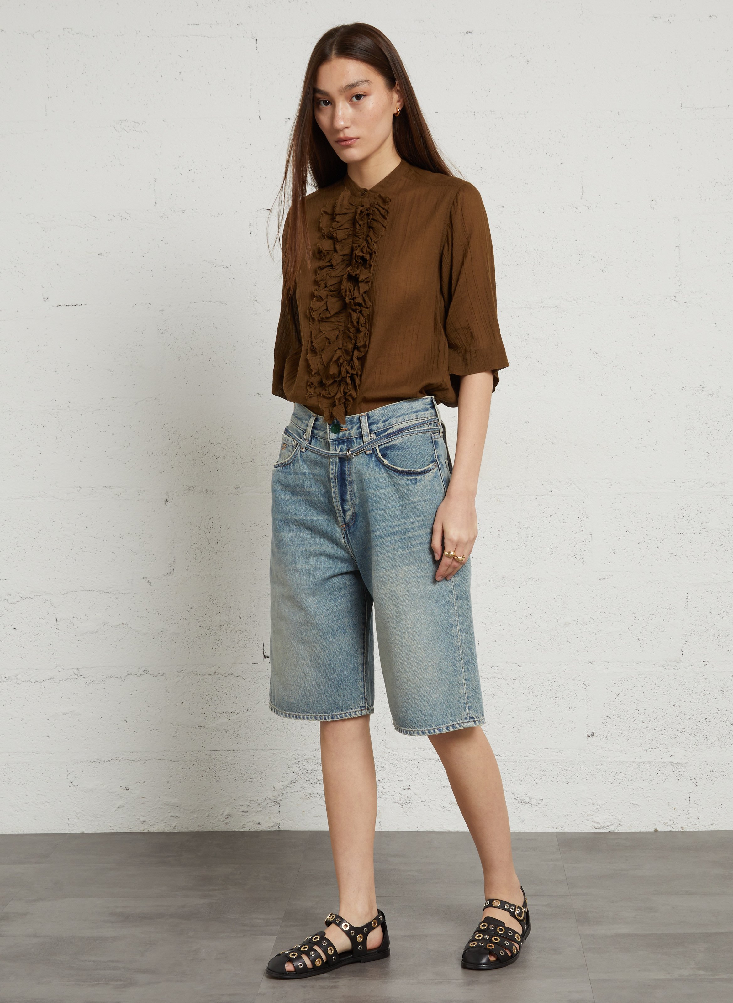 Sandales à rivets en cuir velours MAISON TOUFET Noir