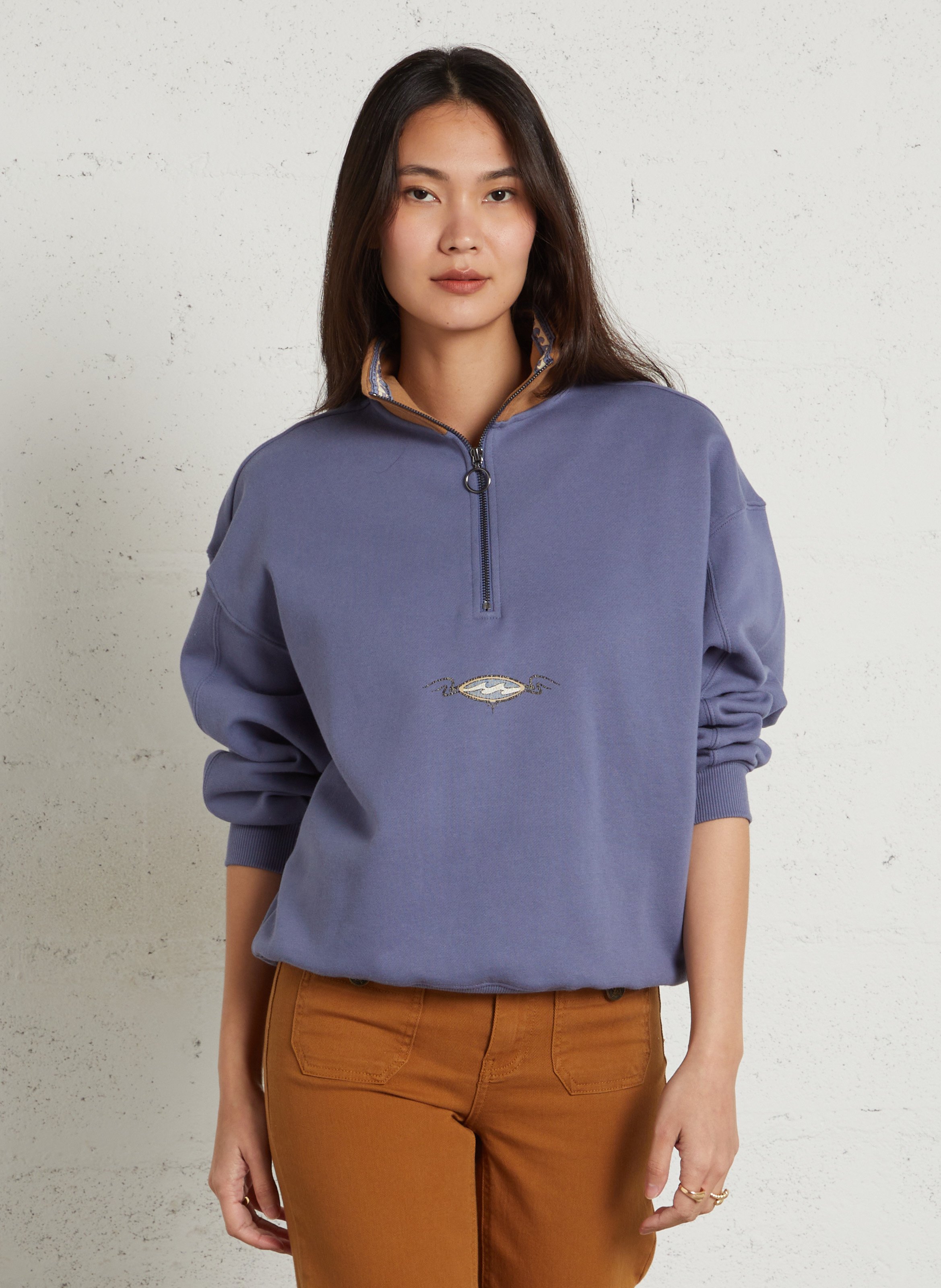 Oversized sweatshirt with trucker collar and screen-printed design in blended cotton. BILLABONG Blue