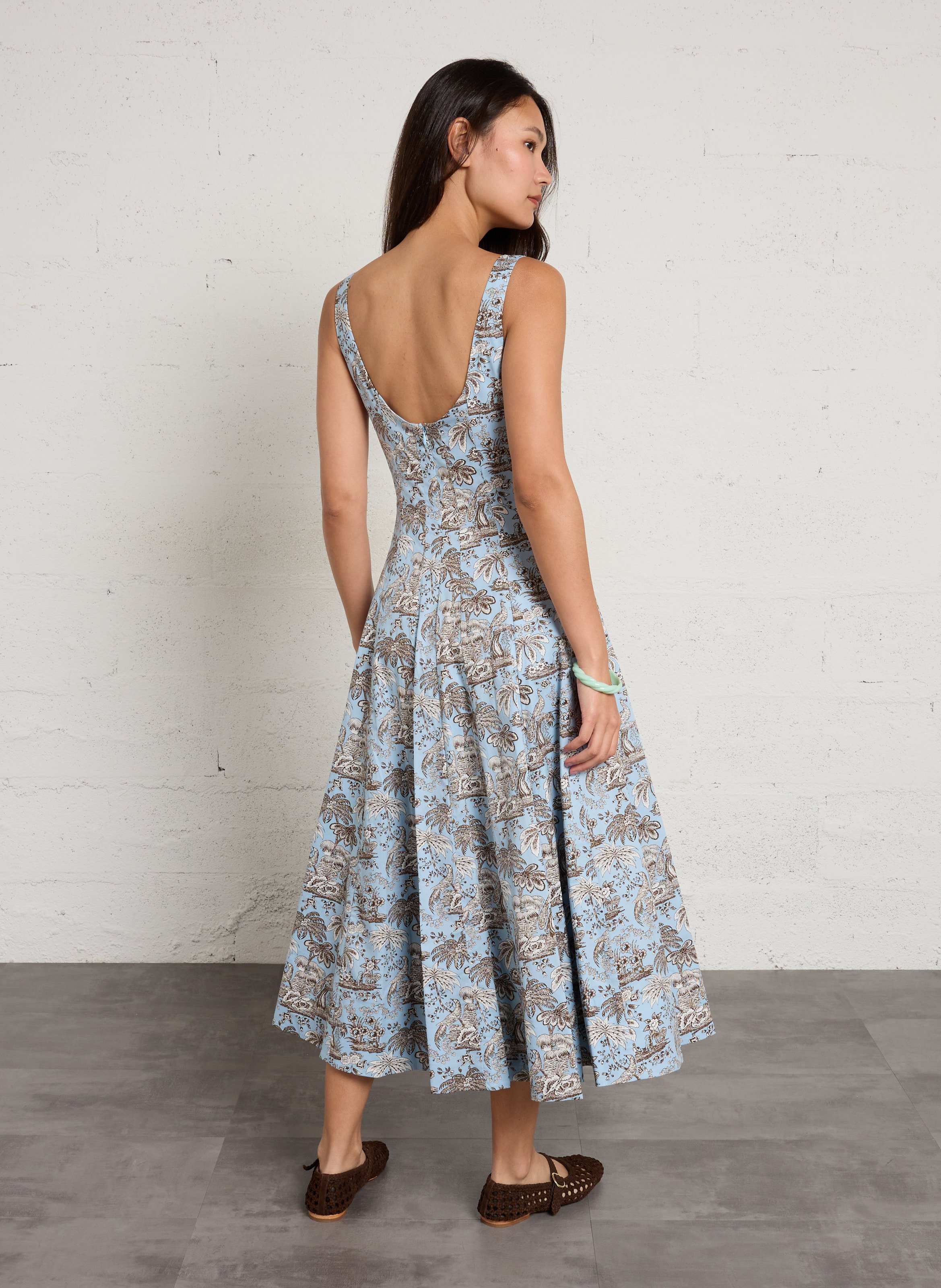 Flared midi dress in blended cotton STAUD Blue