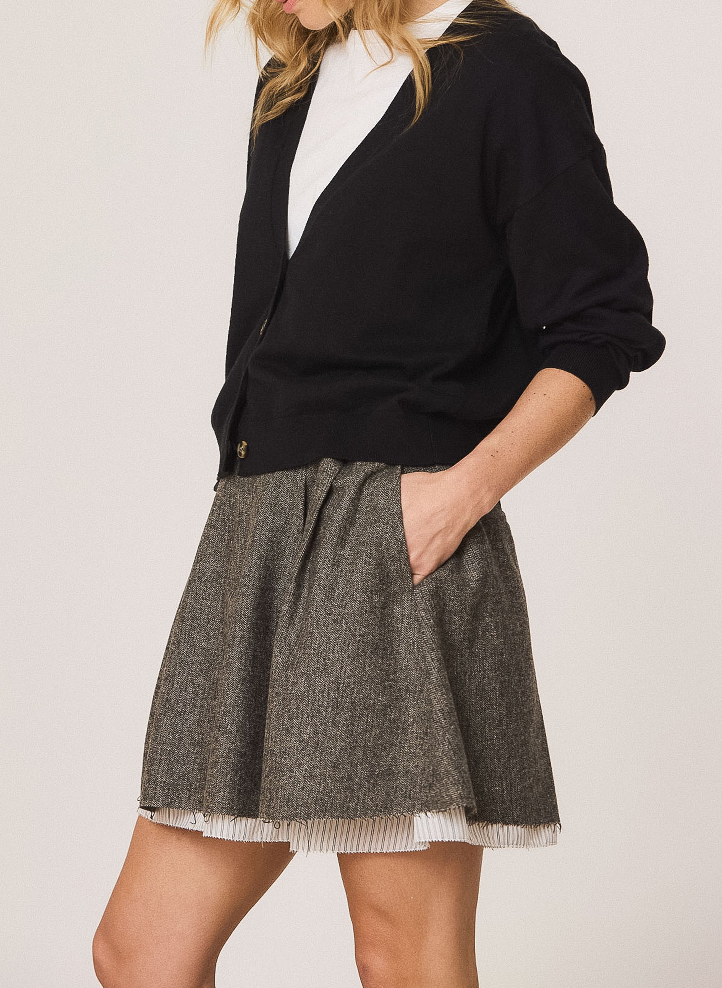 V-Ausschnitt Strickjacke aus Baumwolle und Kaschmir INDI & COLD Schwarz