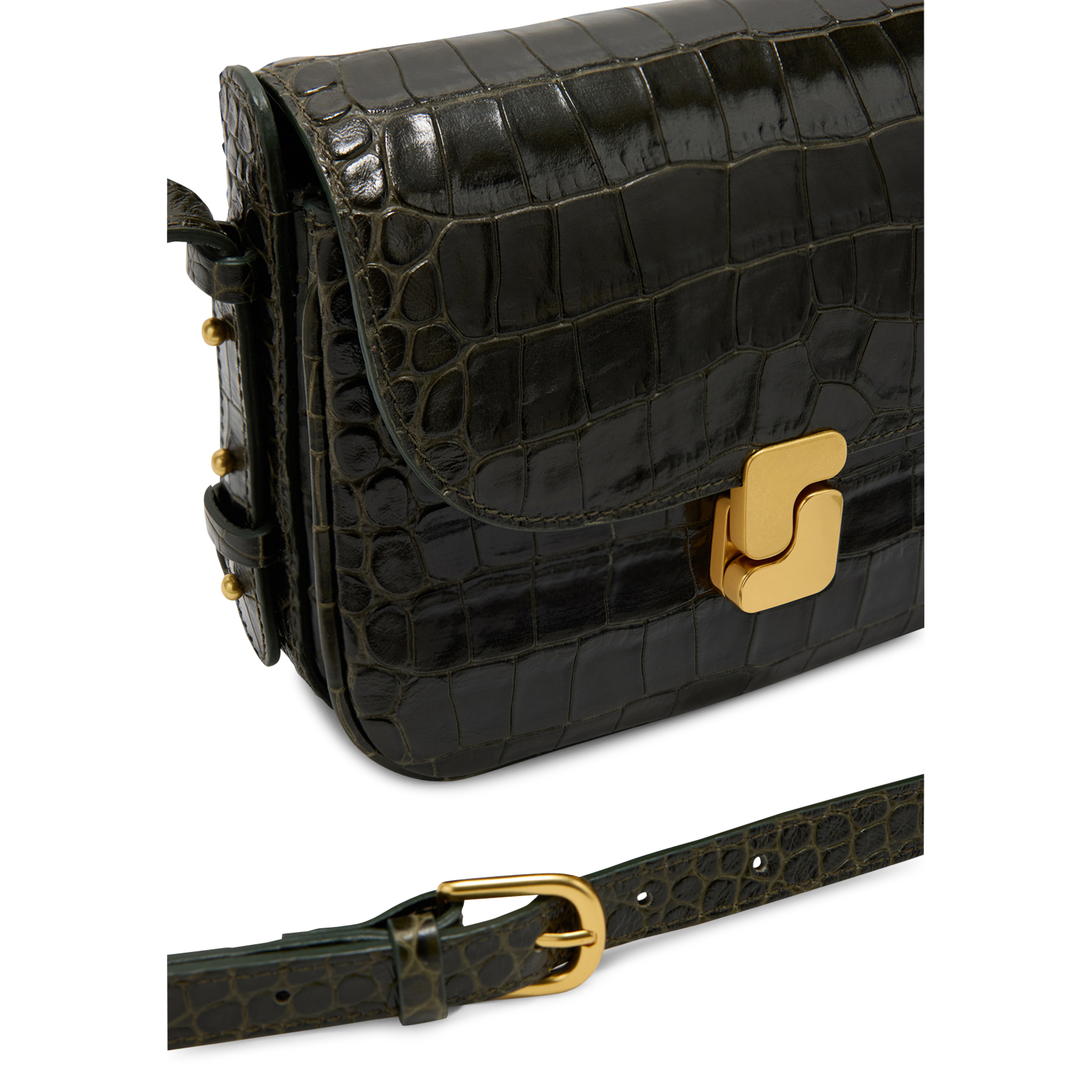 Crocodile-embossed leather shoulder bag SOEUR Green