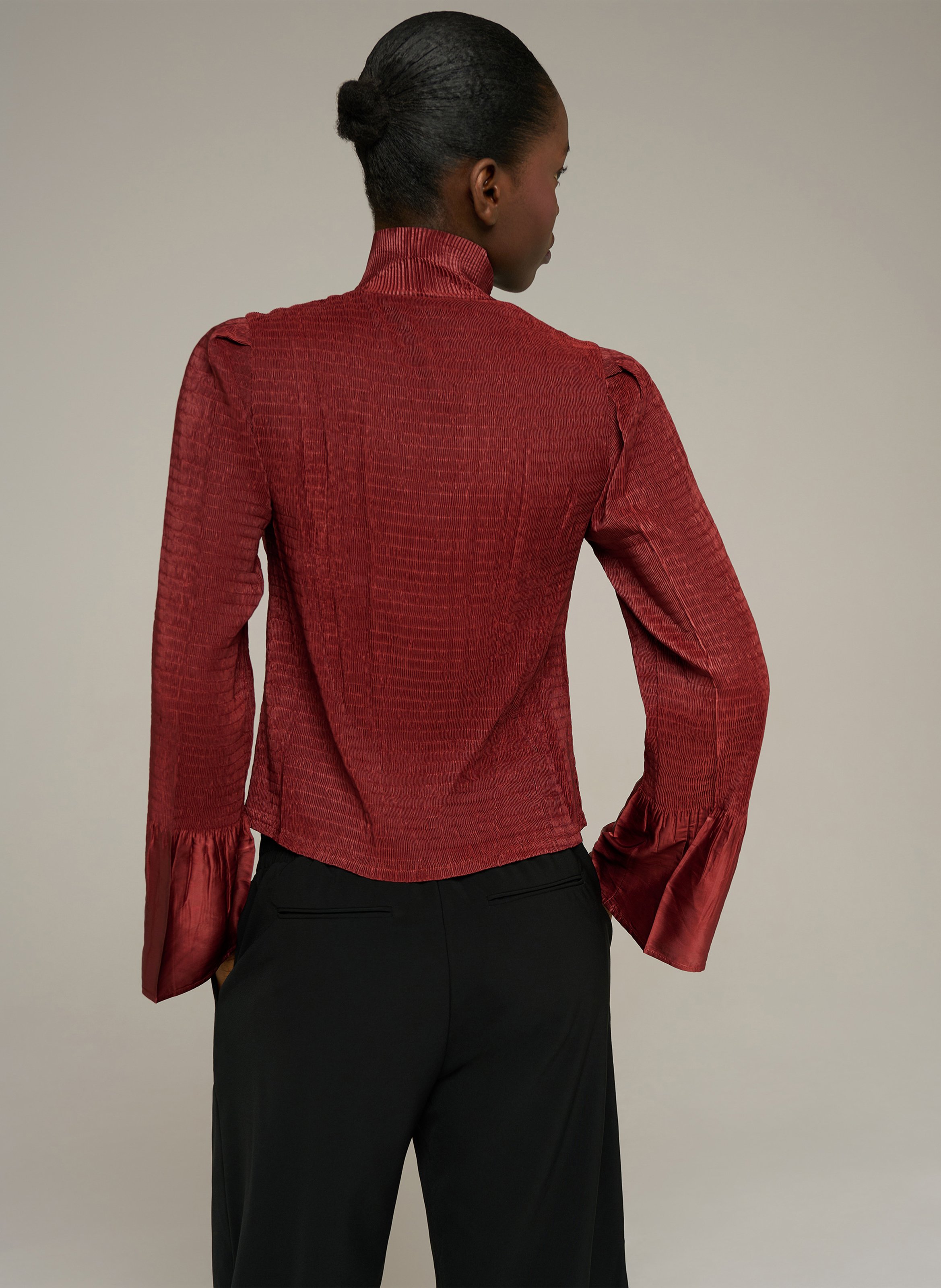 Chemise col montant plissée à volants  COTELAC Rose
