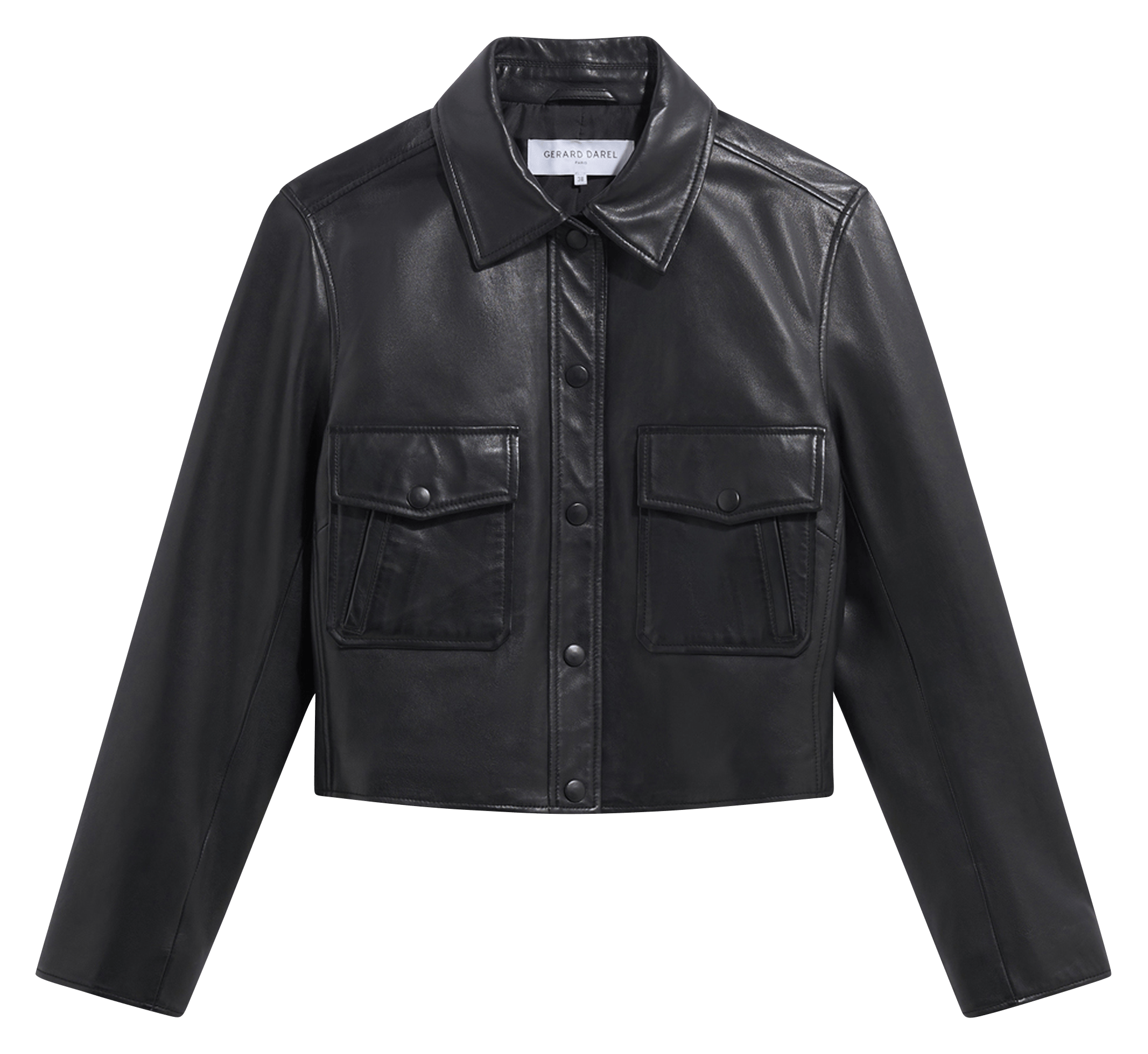Veste droite col classique en cuir GERARD DAREL Noir