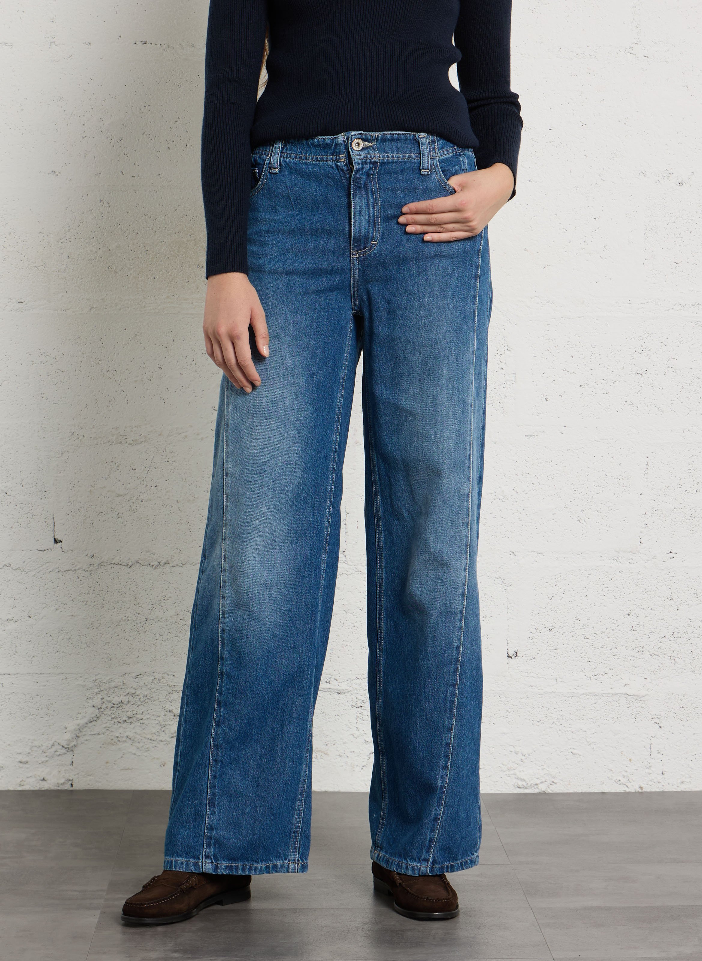 Weite Jeans mit Steppnähten aus Baumwollmischung PLEASE Blau
