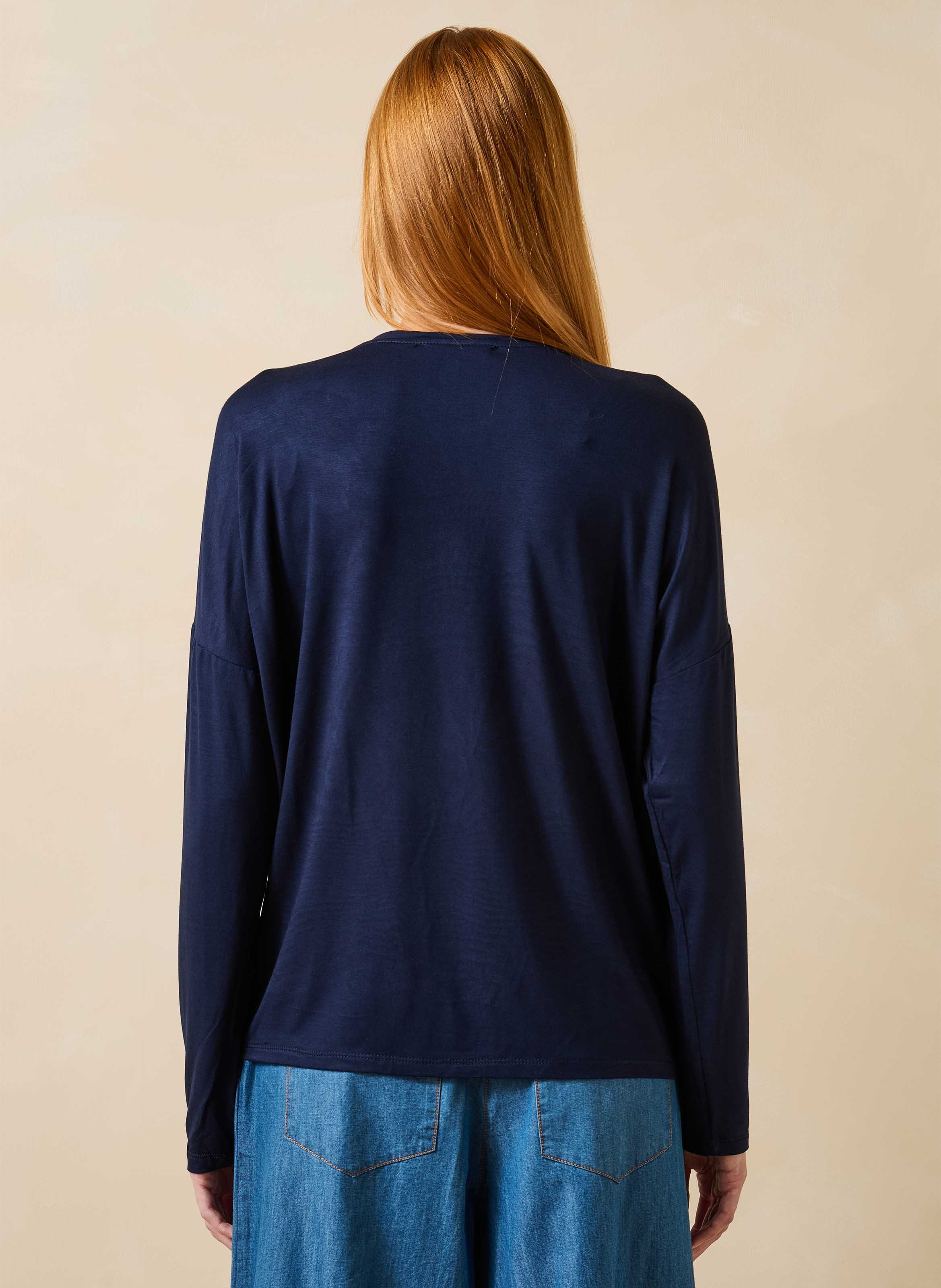 Wijdvallend T-shirt met V-hals uni LA FEE MARABOUTEE Blauw
