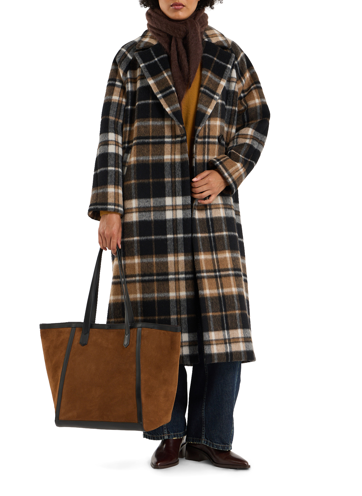 Enzobino suede leather tote bag. SAISON 1865 Brown