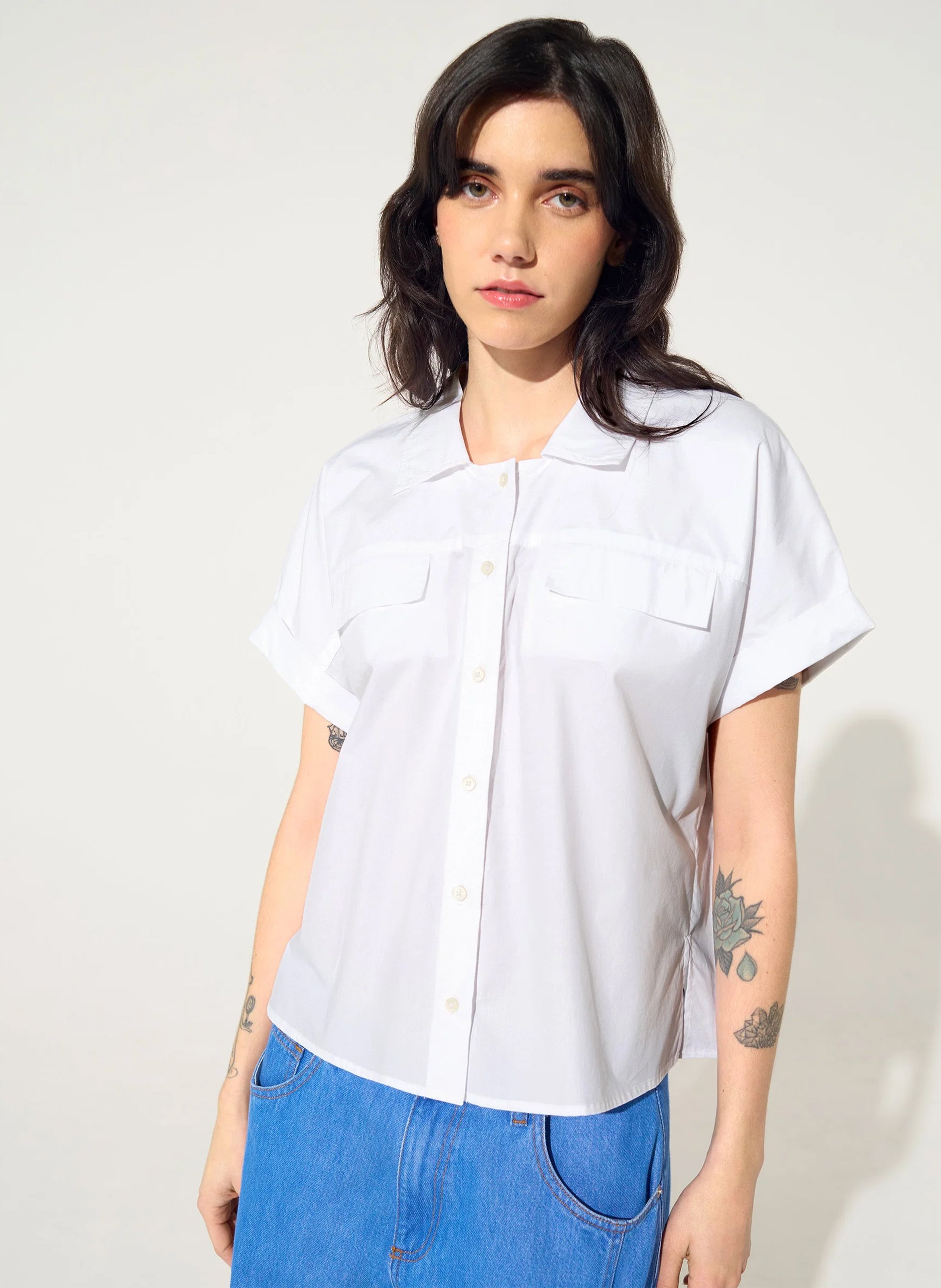 Loose-fit organic cotton shirt with classic collar COTELAC ACOTE White