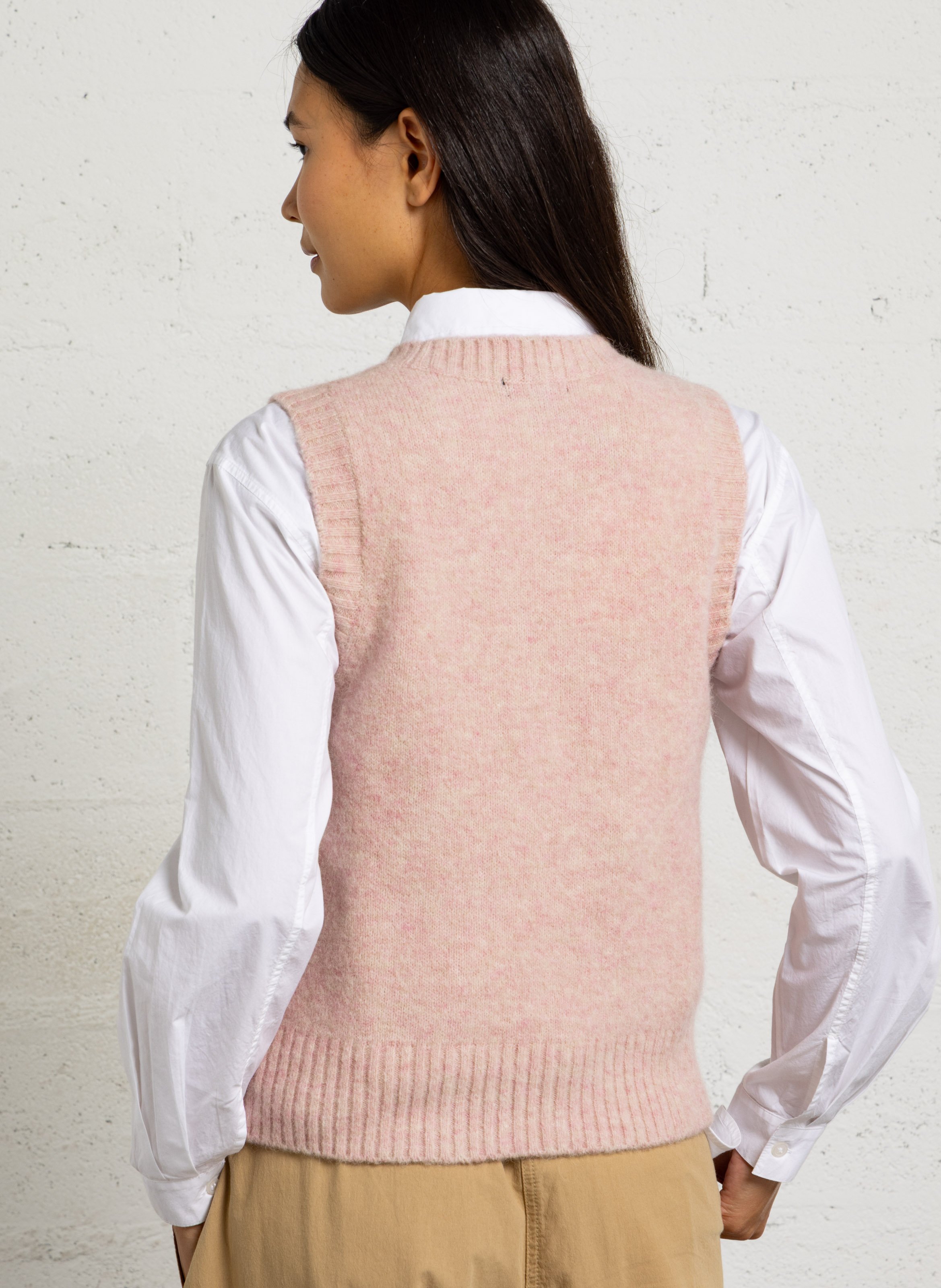 Straight round-neck knit sweater SOEUR Pink