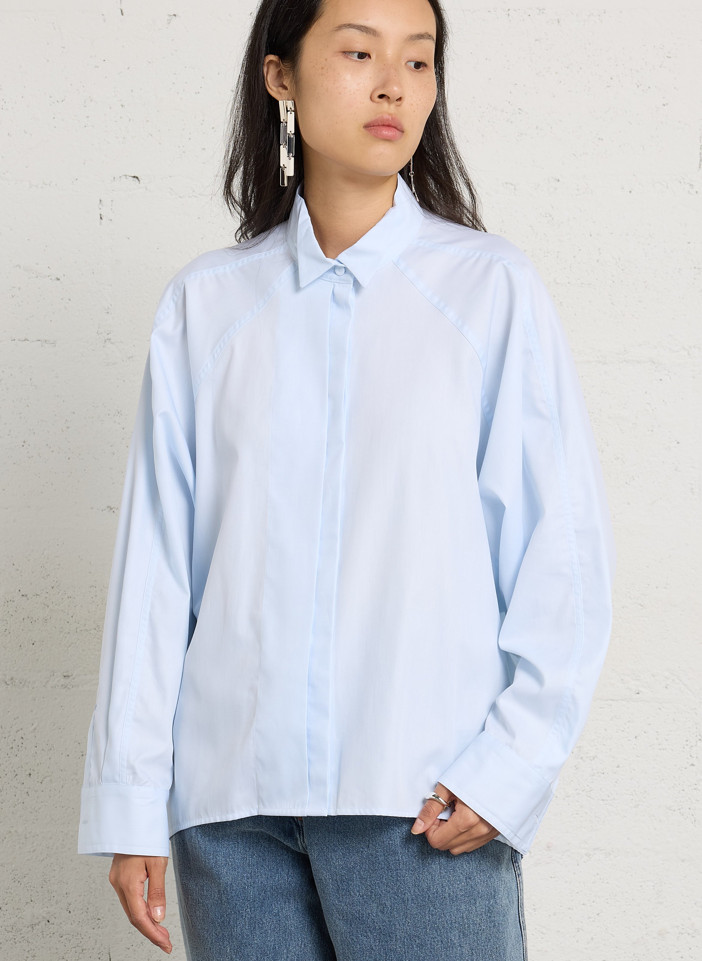 Chemise ample col cassé en coton MARGAUX LONNBERG Bleu