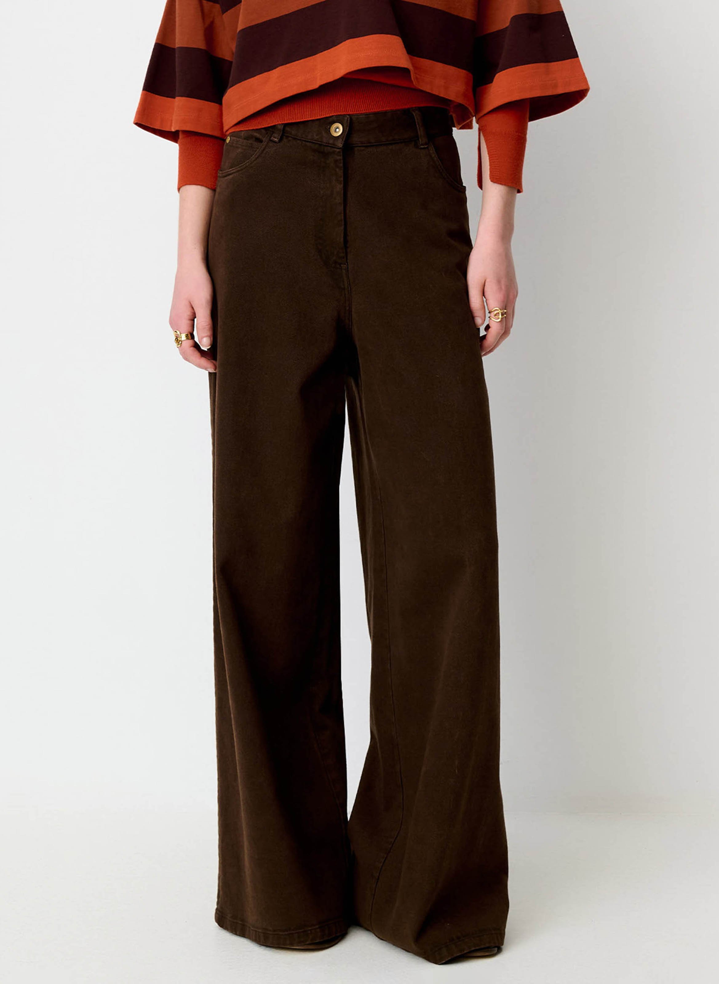 High-rise wide-leg cotton jeans SESSUN Brown