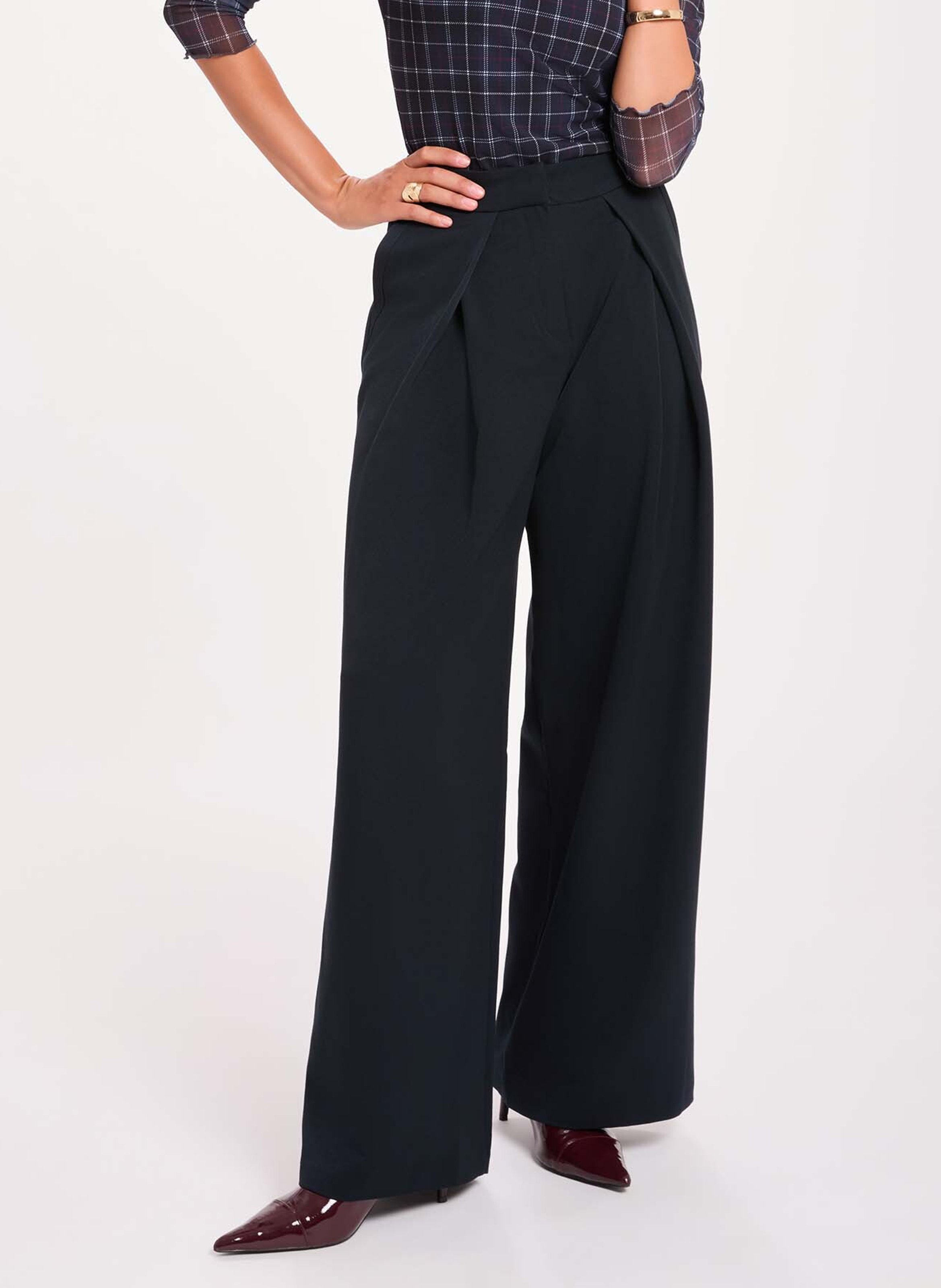 High-waisted wide-leg pleated trousers MORGAN Blue