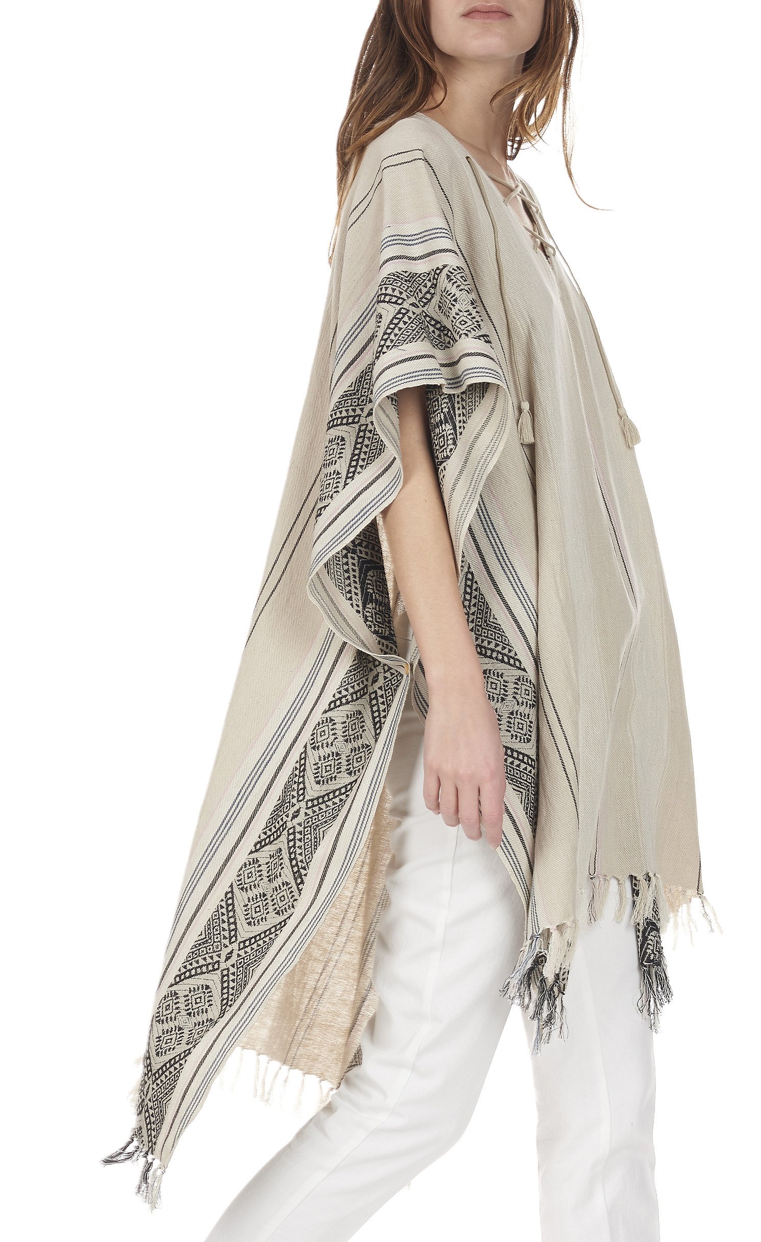 Poncho rayé en coton SWILDENS Beige