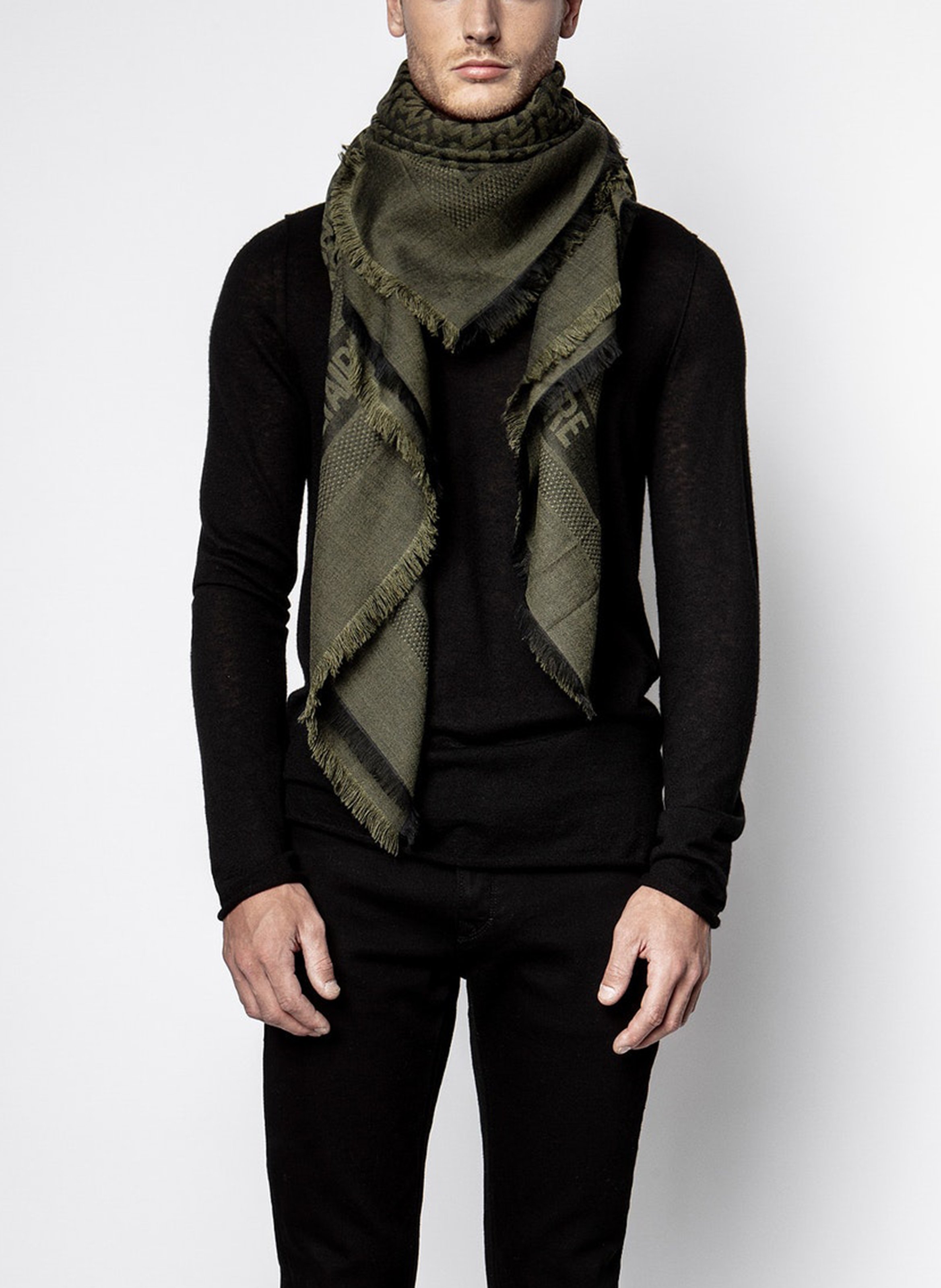 Foulard rectangulaire monogramme ZADIG&amp;VOLTAIRE Kaki