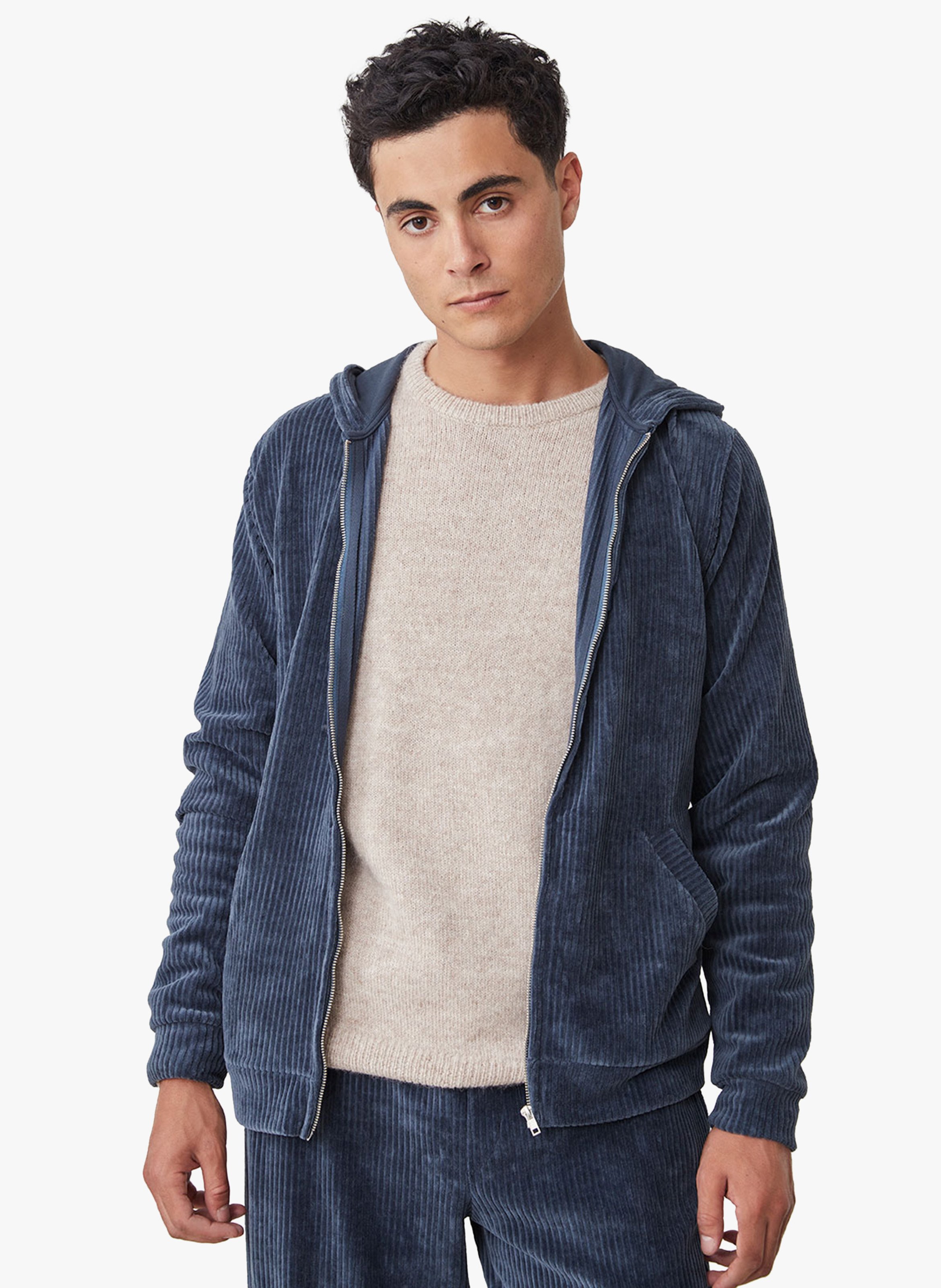 Blue Corduroy hooded jacket